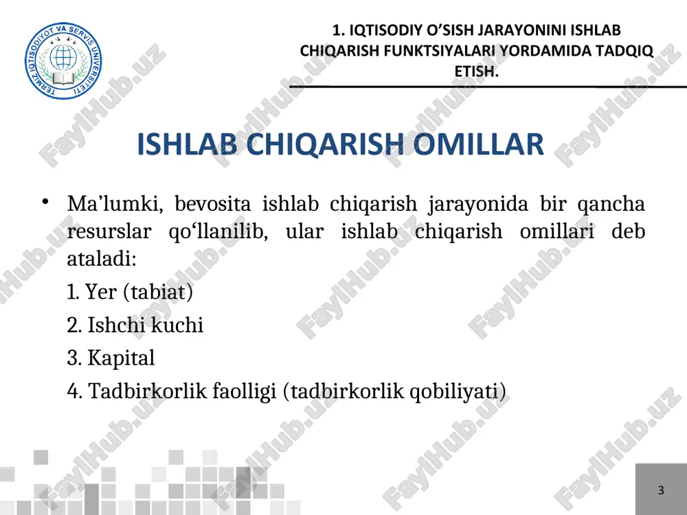 arda surxondaryo viloyatida amalga oshirilgan qurilish ishlari hajmi va unga ta’sir etuvchi omillar 1. iqtisodiy o’sish jarayonini ishlab chiqarish funktsiyalari yordamida tadqiq etish. 2 kobb-duglas ishlab chiqarish modelini baholash 2. ishlab chiqarish funktsiyalarining xarakteristikalari. 2 yozib olamiz 2. ishlab chiqarish funktsiyalarining xarakteristikalari. 2 kapital qiytimi yozib olamiz 2. ishlab chiqarish funktsiyalarining xarakteristikalari. 2 mehnat unumdorligi yozib olamiz 2. ishlab chiqarish funktsiyalarining xarakteristikalari. 2 chekli kapital qaytimi yozib olamiz 2. ishlab chiqarish funktsiyalarining xarakteristikalari. 3 chekli mehnat unumdorligi 2. ishlab chiqarish funktsiyalarining xarakteristikalari. 3 chekli texnologik almashinish me’yori 2. ishlab chiqarish funktsiyalarining xarakteristikalari. 3 2. ishlab chiqarish funktsiyalarining xarakteristikalari. 3 mehnatning fond bilan qurollanishi 2. ishlab chiqarish funktsiyalarining xarakteristikalari. 3 surxondaryo viloyati qurilish sanoati samaradorlik ko’rsatkichlari 2. ishlab chiqarish funktsiyalarining xarakteristikalari. 3 mehnatning fond bilan qurollanishi 2. ishlab chiqarish funktsiyalarining xarakteristikalari. 3 elastiklik koeffitsiyentlari 2. ishlab chiqarish funktsiyalarining xarakteristikalari. 3 izokvanta va izoklinal izokvanta bo‘yicha kapital va mehnatning turli hil uyg‘un …