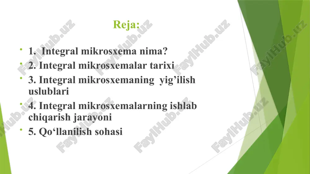 n bo‘lib, milliardlab tranzistorlarni bir chipga joylashtirish imkonini beradi. buning natijasida ko‘plab qurilmalar, masalan, smartfonlar, kompyuterlar, va boshqa elektron qurilmalar yaratildi. integral sxema - bu sxemalarni miniatyura qilish usuli (asosan, yarimo‘tkazgichli uskunalar, shu jumladan passiv komponentlar va boshqalar). muayyan jarayondan foydalangan holda, kontaktlarning zanglashiga olib keladigan tranzistorlar, rezistorlar, kondansatörler, induktorlar va boshqa komponentlar va simlar o‘zaro bog'liq bo‘lib, kichik yoki bir nechta kichik yarimo‘tkazgich chiplari yoki dielektrik substratlarda ishlab chiqariladi va keyin mikro tuzilmaga aylanadigan qobiqqa o‘raladi. zarur sxema funktsiyalari; barcha komponentlar bir butun tuzilishga ega bo‘lib, bu elektron komponentlarni miniatyuralashtirish, kam quvvat iste'moli, aql-idrok va yuqori ishonchlilik tomon katta qadam tashlaydi. [1] bu mikroelektron qurilma yoki komponent bo‘lib, kontaktlarning zanglashiga olib keladigan "ic" harfi bilan ifodalanadi. ixtirochilar jek kirbi (germaniy (ge) asosidagi integral sxema) va robert neyt (kremniy (si) asosidagi integral sxema). mikroelektronikada dual in -line paketi ( dip yoki dil ) to‘rtburchak korpusli va ikkita parallel qatorli elektr …