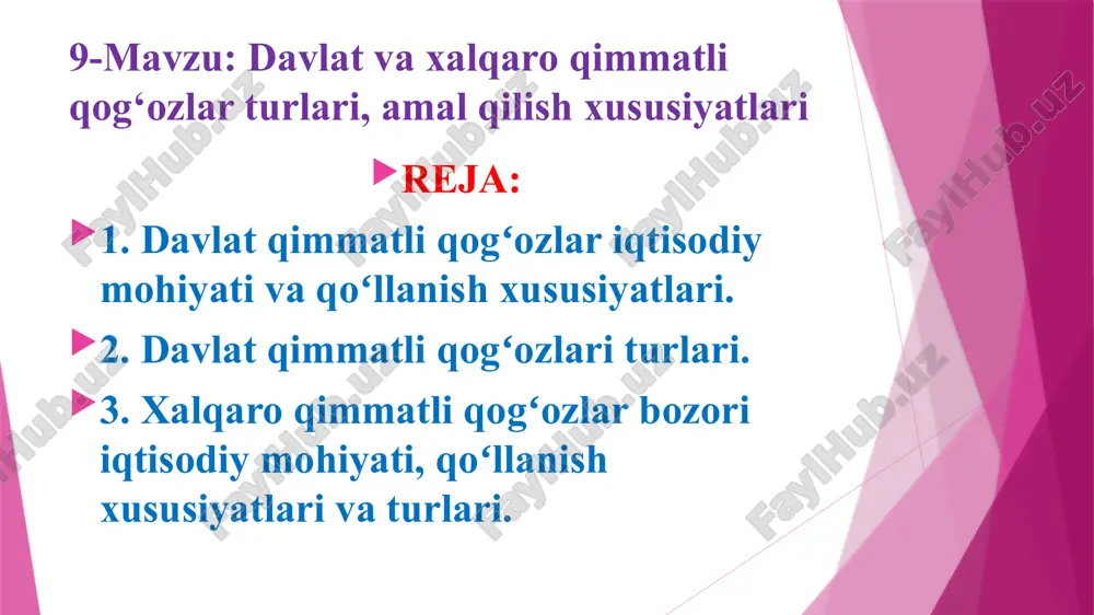 vchilar boʻlganligi uchun bitimlar mamlakatlar milliy valyutalarida tuzilishi mumkin. 2. yevroobligatsiyalar (ingl. eurobond) mamlakatdan tashqarida qattiq valyutada sotiladigan obligatsiyalardir. bugungi kunga kelib yevroobligatsiyalar har qanday mamlakatda chiqarilishi mumkin va aksariyat holatlarda yevro yoki aqsh dollarida muomalaga chiqarilmoqda. ularga misol sifatida yevrodollar obligatsiyalari, yevroiyen obligatsiyalarini keltirish mumkin. yevroobligatsiyalar emitentlar nuqtai nazaridan 1. davlat (suveren) yevroobligatsiyalari 2. korporativ yevroobligatsiyalarga boʻlinadi. 3. yevrodepozit sertifikatlari – amerika banklari boʻlinmalari va shoʻba kompaniyalari va boshqa davlat banklari tomonidan xorijiy valyutada (asosan aqsh dollarida) chiqarilgan qimmatli qogʻozlar. bunda depozit sertifikatlari bankda depozit joylashtirilganligi haqida maʼlumotnama hisoblanadi. 4. qisqa muddatli yevroqogʻozlar – seriyali tarzda chiqariladigan xalqaro darajada joylashtiriladigan qimmatli qogʻozlardir. bunda eng yirik emitentlar amerika transmilliy kompaniyalari hisoblanadi. bugungi kunga kelib davlatlar tomonidan suveren obligatsiyalarni, yirik korporativ tuzilmalar tomonidan korporativ obligatsiyalarni xorijiy valyutada xorijiy davlatlarda joylashtirish amaliyotining muntazam ravishda amalga oshirilib kelinayotganligi xalqaro obligatsiyalar bozori rivojlanishiga xizmat qilmoqda. xalqaro obligatsiyalar bozorida xorijiy obligatsiyalar - anʼanaviy instrumentlar hisoblanadi. …