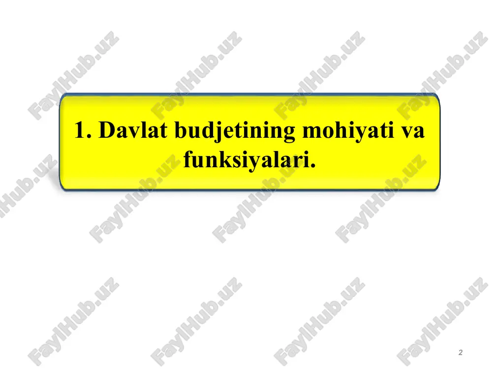 lig’i joylashgan joyi va unumdorligiga qarab obodonlashtirish va ijtimoiy infratuzilmani rivojlantirish solig’i yuridik shaxsning sof foydasidan 8 % jismoniy shaxslardan transport vositalariga benzin, dizel yoqilg’isi va gaz ishlatganlik uchun olinadigan soliq benzin, diz yoki. – 175 c 1 l suyuq gaz – 140 s.1l siqilgan gaz – 175 s. 1m.kub. kichik biznes subektlari uchun soliq solishning soddalashtirilgan tartibi * soliq turi soliq stavkasi yagona soliq to’lovi yalpi tushumdan 6 % yagona yer solig’i yerlarning normativ qiymatidan 6 % tadbirkorlik faoliyatining ayrim turlari bo’yicha qat’iy belgilangan soliq faoliyat turiga qarab tabaqalashtirilgan stavka qo’llaniladi (eng kam ish haqi nisbati miqdorida). soliq tizimida mavjud majburiy to’lovlar * to’lov turi stavkasi 1. ijtimoiy jamg’armalarga majburiy to’lovlar: yagona ijtimoiy to’lov 25 % byujetdan tashqari pensiya fondiga 24,8 % bandlikka ko’maklashish davlat fondiga 0,1 % kasaba uyushmasi fondiga 0,1 % fuqarolarning byujetdan tashqari pensiya jamg’armasiga sug’urta badallari 4,5 % byujetdan tashqari pensiya jamg’armasiga majburiy ajratmalar 1,0 …