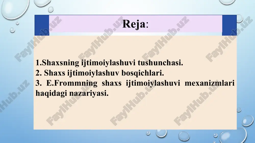 yosh va shaxsiy xususiyatlarini hisobga olish, boladagi oʻzgarishlarni kuzatib borish, undagi mustaqillikka intilish va tashabbuskorlik sifatlarini qoʻllab-quvvatlash va h.k. bolaning me’yorida rivojlanishining eng muhim shartlaridan biri bu muomala. muomala va faoliyatning yetakchi turlariga nisbatan quyidagi yosh davrlari qo’llaniladi:: -go’daklik davri-bevosita hissiy-ruhiy; -go’daklikdan keyingi davr-predmetli faoliyat; -maktabgacha davr-rolli o’yinlar; -ilk maktab davri-o’quv faoliyati; - o’smirlik davri-kasb ta’limi faoliyati; -o’spirinlik davri-shaxsiy muloqot faoliyati. shaxs ijtimoiylashuvi bosqichlari rus sotsiologi n.andreyenkova ijtimoiylashuv jarayonini ikki katta bosqichda tasavvur qiladi oila qanchalik tartibli, uning aʼzolari oʻrtasidagi munosabat samimiy boʻlsa, oila tarbiyasi ham shunchalik muvaffaqiyatli boʻladi. oila tarbiyasida ota-ona obroʻsi, ularning kuzatuvchanligi, sezgirligi, hozirjavobligi muhim tarbiyaviy ahamiyatga ega. oila tarbiyasida tarbiya jarayoni zerikarli, quruq nasihatgoʻylikdan iborat boʻlib qolmasligi lozim. . bola hayotining koʻp qismi oilada oʻtadi. shu boisdan mavjud anʼanalar, urf-odatlar, rasm-rusumlar va marosimlarning ijobiy taʼsirida bola asta-sekin ka-mol topib boradi. anʼana va marosim oila tarbiyasining qudratli qurolidir. oila tarbiyasi ijtimoiy tarbiya bilan uzviy aloqada boʻlsagina, kutilgan …