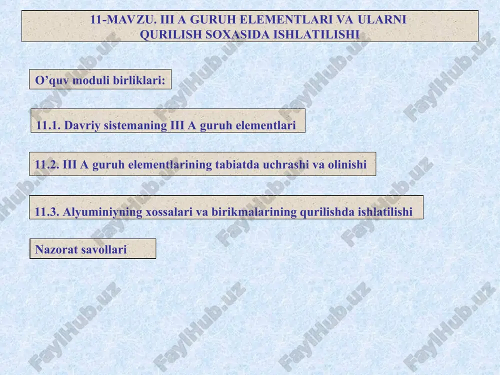 shiga bog`liq bo`lib, b, al, ga, in, tl atomlarining tashqi elektron pog`ona tuzilishi bir–birinikiga o`xshaydi. bu elementlarnin hammasida ham ns2 np1 elektronlar bor. b3+, a13+ ionlarining tuzilishi nodir gaz atomlari tuzilishiga o`xshaydi. bu ikkala ionning tashqi elektron pog`onasida sakkiztadan elektron bor, lekin ga3+, in3+ va t13+ ionlarining tashqi elektron pog`onasida 18 ta dan elektron bor. bu 18 ta elektronlarning 10 tasi d–elektron, 6 tasi p–elektron va 2 tasi s–elektronlardir. shuning uchun ion radiuslarining kattalashuvi a13+ dan keyin juda ham sustlashadi; e(oh)3 birikmalarining asosli xossalarning sust o`sib borishiga sabab ham ana shunda. yana shuni aytib o`tish kerakki, ushbu guruh elementlari ichida talliy alohida o`rinni egallaydi. uning tloh tarkibli gidroksidi kuchli asos. ushbu birikmada talliyning oksidlanish darajasi +1 ga teng bo`lib, buning sababi shundaki, atom radiusi ortgan sari s–elektronlar bilan p–elektronlar energiyasi orasida energetik ayirma kuchaya boradi. shunga ko`ra, talliyning p elektroni birinchi navbatda valent elektronga aylanib qoladi. ammo indiyda ham, galliyda …