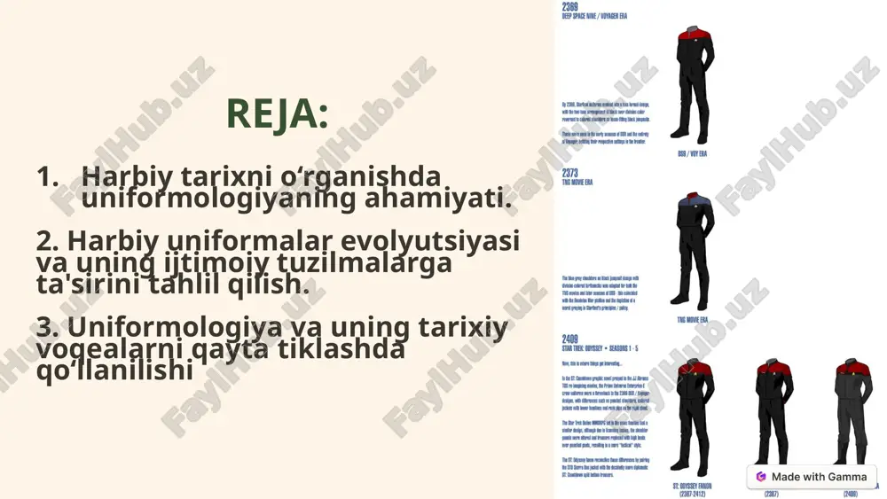 otivov dizayna kakie soobrajeniya lejali v osnove sozdaniya opredelennix elementov i detaley uniformi. svyaz s istoricheskim kontekstom kak uniforma otrajaet konkretnie sobitiya i vremennoy period, v kotorom ona ispolzovalas. evolyutsiya funktsionalnosti kak izmenyalis funktsionalnie aspekti uniformi v sootvetstvii s potrebnostyami i innovatsiyami vremeni. 7 primeri issledovaniy v uniformologii voennaya uniforma rimskoy imperii issledovanie razvitiya i znachimosti uniformi v kulture, voynax i politike rima. uniforma v period napoleonovskix voyn analiz evolyutsii uniformi saperov, kavalerii i pexoti v usloviyax voyn nachala xix veka. voennaya uniforma pervoy mirovoy voyni issledovanie izmeneniy v dizayne i materialax uniformi v usloviyax novix vidov voorujeniy i sxvatok. 8 primenenie uniformologii v rekonstruktsii istoricheskix sobitiy rekonstruktsiya srajeniy izuchenie uniformi pomogaet v tochnoy rekonstruktsii bitv i voennix sobitiy. akademicheskie raboti ispolzovanie uniformologii v kachestve istoricheskoy osnovi dlya nauchnix issledovaniy. voenno-istoricheskie muzei popolnenie ekspozitsiy muzeev s pomoshyu detalnix istoricheskix opisaniy uniformi. 9 kritika i ogranicheniya uniformologii 1 ogranichenie istochnikov nedostatok …