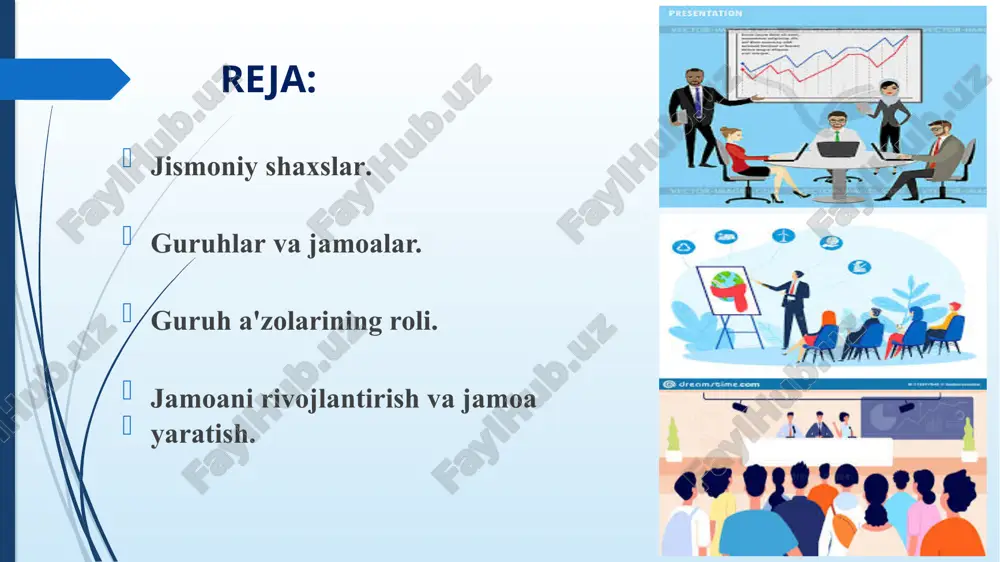 . tarmoqlararo jamoalar turli bo‘limlarning xodimlaridan tashkil topgan bo‘lib, ularda mutaxassislarning malakasini birlashtirgan. ko'p malakali jamoalar o'zlari bir nechta mahoratga ega bo'lgan odamlardan iborat. rol turi izohlar ishni tashkil etish jamoalar turli odamlarning mahoratini birlashtiradi. boshqaruv jamoalar muvofiqlashtiruvchi mexanizmdir: ular turli biznes funktsiyalari o'rtasidagi murakkab o'zaro ta'sirlardan qochishadi. fikrlarni shakllantirish jamoani qo'yib yuborishdan qo'rqish kuchli motivator bo'lishi mumkin: jamoaga sodiqlik odamlarning ishlashi va xatti-harakatlarini nazorat qilish uchun ishlatilishi mumkin. qaror qabul qilmoq jamoalar, masalan, aqliy hujum va ma'lumot almashish orqali g'oyalarni ishlab chiqishi mumkin. ko'p tarmoqli jamoalar aralash malakali jamoalar virtual jamoalar ko'p tarmoqli jamoalar turli ko'nikmalar va ixtisoslarga ega bo'lgan odamlarni birlashtiradi, shunda ularning ko'nikmalari, tajribasi va bilimlari birlashtirilishi yoki baham ko'rilishi mumkin. ko'p tarmoqli jamoa guruhning har qanday vazifasini bajara oladigan bir nechta odamlarni birlashtiradi. virtual jamoalar axborot-kommunikatsiya texnologiyalari (akt) yordamida hamkorlikning ijtimoiy, hamkorlik va axborot jihatlarini takrorlash orqali uzoq joylarda ishlaydigan odamlarni birlashtiradi. belbin to'qqizta jamoa rolini …
