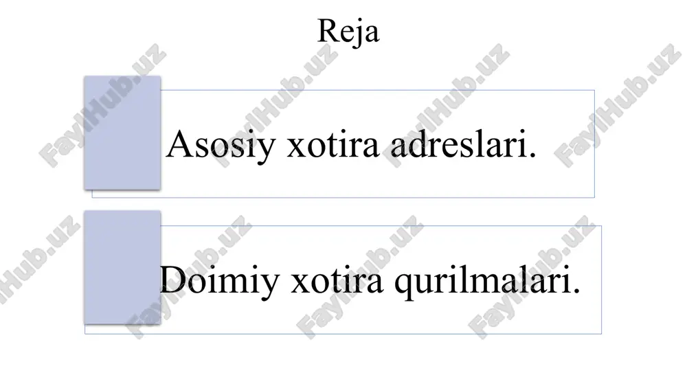 artibda joylashtirish deb ataladi (rus tilida – obratniy poryadok sledovaniya baytov). 3-rasmda esa baytlar to‘g‘ri tartibda joylashtirilgan xotira chizmasi keltirilgan. bu xildagi xotira baytlar to‘g‘ri tartibda joylashtirilgan xotira deb ataladi (rus tilida – pryamoy poryadok sledovaniya baytov) va u spars oilasiga mansub protsessorlarga ega bo‘lgan serverlarda ishlatiladi. 3-rasm. 32-razryadga so‘z uzunligiga ega, baytlari to‘g‘ri tartibda joylashtirilgan 4 gbaytli asosiy xotira. buyruqlarni xotiradan o‘qish misolida, xotiraga murojaat qilish qanday amalga oshirilishini ko‘rib chiqamiz. 4-rasmda asosiy xotiraga murojaat qilish jarayoni ko‘rsatilgan. protsessorning ip (instruction pointer) yoki pc (program counter) deb nomlanuvchi registri, tartib bo‘yicha bajarilishi kerak bo‘lgan buyruq adresini ko‘rsatish uchun ishlatiladi. ushbu registr buyruqlar sanagichi yoki buyruqlar ko‘rsatgichi deb nomlanadi. pc registrida yozilgan adres, ya’ni navbatdagi bajarilishi kerak bo‘lgan buyruqning adresi, protsessorning adres shinasi yordamida asosiy xotira bilan bog‘lanuvchi porti - adres registri orqali xotiraning, xotira adresi registriga uzatiladi. shundan so‘ng xotiraning ma’lumotlar registriga ushbu adres bo‘yicha yozilgan ma’lumot chiqariladi. bu …