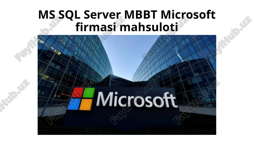 r mavjud. ms sql server integratsiyasi ms sql server microsoft office bilan chambarchas bog`langan bo`lib, ma`lumotlarni ms excel va ms word interfeyslariga chiqarish va bu interfeyslardan mbga ma`lumot kiritish imkoniyatlari mavjud. mantiqiy masala qanday qilib, o’lchov asboblaridan foydalanmasdan, 2/3 metr atlasdan 1/2 metr qirqib olish mumkin? ms sql server va oracle xizmatlar bozorida ms sql server oracle bilan raqobatlasha oladigan mbbt hisoblanadi. ammo, shu soha mutaxassislarining fikriga ko`ra ms sql serverda himoyalanish darajasi oracle ga nisbatan bir oz bo`shroq hisoblanadi. ms sql server muhiti administratori ish jarayoni oraclega nisbatan bir oz soddaroq. bu uning katta yutug`i hisoblanadi. ms sql server dasturchilar uchun qulay muhitni tashkil qilib beradi va unda web xizmatlarga muvofiq ma`lumotlar bilan ishlash imkoniyatlari mavjud. ibm kompaniyasining serverli mbbtlari ibm kompaniyasi db2 va informix mbbt lari bilan ham mashhurdir. hozirgi kunda db2 universal database, db2 personal edition, db2 enterprise 9 hamda informix dynamic server, informix dynamic server express, …