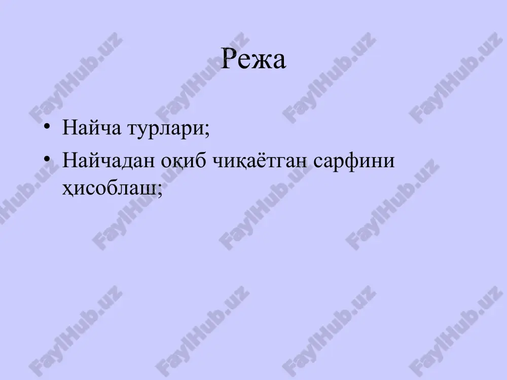 fini ( m) aniqlang. (6-rasm) m (2 ball) =____ _____ foydalanilgan adabiyotlar k.sh.latipov, «gidravlika va gidromashinalar, gidroyuritmalar» t-1992 y. a.m.arifjanov, «gidravlika» - t,-2005 y. a.m.arifjanov, p.n. gurina. “gidravlika” -2010 y. a.m.arifjanov, a.axmedxodjaeva, a.fatxullaev “suv resurslari” -2009 y. d.v. shterenlixt, “gidravlika” -2001 y. e'tiboringiz uchun raxmat ( ) ( ) d l d n 7 6 4 3 ¸ £ £ ¸ ; 2 gh q n w m = n m . 97 , 0 7 , 0 ¸ = n m l ; 5 , 1 m h = ; 3 , 0 m d = mm l 2 , 1 = ( ) ( ) d l d 7 6 4 5 , 3 ¸ £ £ ¸ ; 2 gh q mw = . 82 , 0 = m . 31 , 0 5 , 1 8 . 9 2 785 , 0 82 , 0 3 …