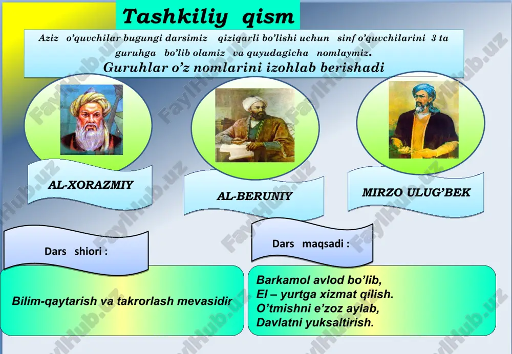 ga vazifa mustaqil yechish uchun masalalar 1. konusning yasovchisi 13 sm, asosi aylanasining diametri 10 sm. konusning balandligini toping. javob : 12 sm. 2. konus asosining diametri 12 sm, yasovchisi esa 10 sm. konus to'la sirtining yuzini hisoblang. javob : 48 sm2. 3. konus asosining radiusi 16 sm, konusning balandligi esa 12 sm. konus yon sirtining yuzini hisoblang. javob : 320 sm2. 4. konus asosining diametri 16 sm, konusning balandligi 6 sm. konus to'la sirtining yuzini hisoblang. javob : 144 sm2. 5. konus yon sirtining yuzi 65  dm2, konusning yasovchisi esa 12 sm. konusning hajmini hisoblang. javob: l00 dm3. 6. kcsik konus asoslarinning diamctrlari, mos ravishda, 16 sm va 10 sm, balandligi esa 4 sm. kesik konus yon sirtining yuzini hisoblang. javob: 65  sm2. 7. kesik konus asoslarining radiuslari, mos ravishda, 8 sm va 5 sm, yasovchisi asos tekisligiga 45° li burchak ostida og'gan. kcsik konusning hajmini hisoblang. …