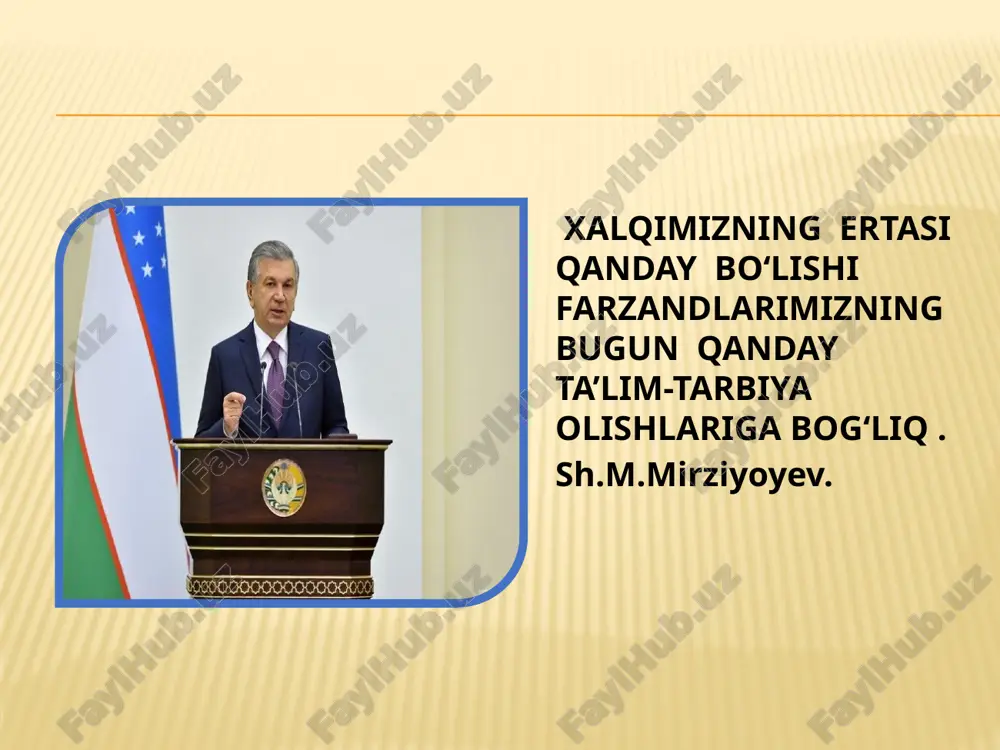 shirilgan ishlardan o‘zim ushun maqbul deb topganlarimni kelgusi faoliyatimda qo‘llash. shular asosida ta’lim sifatini oshirishga xizmat qilish, o‘quvchilarni kelgusi hayot yo‘lida o‘z o‘rinlarini topishga xizmat uchun qo‘limdan kelguncha harakat qilish. v a z i f a o‘quvchilarni qiziqishlarini o‘rganib chiqib , ularni tanlagan sohasiga to‘g‘ri yo‘naltirish va qo‘ldan kelguncha sharoit yaratib berish faoliyatim davomida o‘quvchilar ota-onalari bilan hamkorlikni yanada kuchaytirib,ularni xohish- istaklarini inobatga olib, ular uchun o‘quv kurslarni tashkil etish. avvalambor, oilada sog‘lom muhitni rivojlantirish, bir-birlariga g‘amxo‘r bo‘lish, farzandlarga dunyoviy bilimlar berish, ma’naviyatli inson bo‘lib yetishishiga intilish. bolalarni mustaqil fikrlashga o‘rgatish va vatanga muhabbat tuyg‘usini shakllantirish. bolalarning bo‘sh vaqtlarida qo‘shimcha ta’lim berish. muammoga yechim topishda, eng avvalo, hamkorlik jarayoni ishtirokchilarining har birlari uchun vazifalar taqsimoti ishlab chiqish maqsadga muvofiq. chunki vazifalar umumiy belgilangan taqdirda nazoratni aynan kimdan so‘rab olish muammosi vujudga kelishi bilan bir qatorda mas’uliyat hissining kamayib borishi xavfi vujudga kelishi mumkin. 7 mavzu yuzasidan xorijiy tajribalarni o‘rganilganligi buyuk …