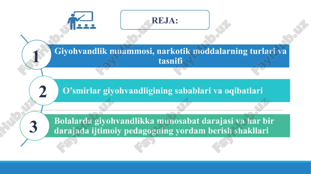 qalishi o’smir yoshidagi giyovandlarning ommaviy ko’payishi giyovandlik hozirgi kunda quyidagi sabablarga ko’ra jiddiy muammo hisoblanadi: giyovandlik agar 5 yil avval bular asosan noxush oilalarda voyaga yetgan farzandlar bo’lsa, hozirgi kunda giyovand bolalar va o’smirlar safi yuqori daromadli oilalar farzandlari bilan to’lib bormoqda. bu oilalardagi o’smirning moliyaviy erkinligi, yuqori bo’lmagan axloqiy normalar alohida yoshlar submadaniyatini shakllantirishga olib keldi. u submadaniyatlarda yetakchi qadriyat vazifasini erkin vaqt o’tkazish bajaradi. giyovand moddalar esa muayyan hayot tarzining xususiyati hisoblanadi. mashhur diskotekalar, rok-yulduzlar konsertlari giyovand moddalar iste’mol qilinadigan xavfli joylarga aylangan. submadaniyat (lotincha: sub — „ost“ va madaniyat) jamiyatshunoslik, antropologiya va madaniyatshunoslik atamasi boʻlib, jamiyat madaniyatining keskin farqlanuvchi bir qismini anglatadi. submadaniyat ichida oʻziga xos kiyinish, jargon, hatti-harakat va boshqa madaniy normalar boʻlishi mumkin. bugungi kunda garchi bir dozasi uchun narxi 50-150$ bo’lsa ham kokoin, geroin, “ekstozi” tabletkalari kabi giyovand moddalarni iste’mol qilish katta xavf tug’dirmoqda. birinchi iste’mol qilish bosqichi “yarim giyovandlik” bosqichiga aylanib unda o’smir …