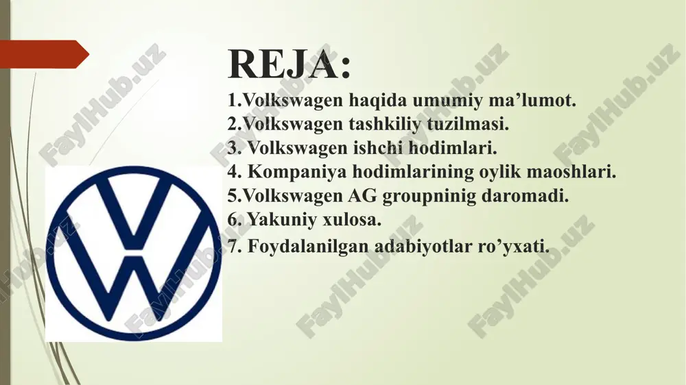 va volkswagen ag kompaniyalari boshqaruvi raisi ham boʻlgan. volkswagen ishchi hodimlari. ish sharoitlari germaniyada joylashgan ushbu kompaniya 120 000 xodimga ega, vw dunyodagi va germaniyadagi eng yaxshi tashkil etilgan mehnat vakillaridan biri hisoblanadi. ishchilar uchun 5 kunlik ish kuni joriy etilgan qat’iy belgilangan ish soati mavjud. har bir ishchi hodimda o’z ustida ishlash ,ma’daniy hordiq olish uchun barcha zarur shart sharoitlar yaratilgan. yil davomida o’z mehnatini yaxshi ko’rsata olgan hodim mukofot puli bilan rag’batlantiriladi. shu bilan birga har yili bepul dam olish sihatgohlariga yo’llanma beriladi. ishchi hodimlar uchun transport tizimi ham yo’lga qo’yilgan. works councils va ig metall oʻynaydigan rol hatto germaniyada ham noyobdir. vw ishchilari eng kuchli jamoa shartnomalariga ega. vw kuchli anʼana va ijtimoiy sheriklik va birgalikda qaror qabul qilish amaliyotiga ega. kompaniya hodimlarining oylik maoshlari haqida. volkswagen ishchi hodimlarining oylik maoshi ancha yuqori hisoblanadi masalan: eng oddiy ishchi hodimning oylik maoshi soatiga $32.8 ni tashkil etadi bu …