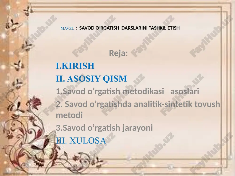 htiriladi va kengaytiriladi. ma`lumki, ona tili o`qitish metodikasi pedagogik fanlar qatorida turadi. bu fan kollej o`quvchilarini kichik maktab yoshidagi bolalarni o`qitish va kuni uzaytirilgan guruhlarda o`z faoliyatlarini olib borishlari uchun eng zarur bo`lgan bilim va ko`nikmalar bilan qurollantiradi. ona tili o`qitish metodikasi kursini puxta o`zlashtirish nazariy materiallarni bilish bilan birga o`quvchilarning pedagogik amaliyoti davrida va kollejni bitirganidan so`ng ish faoliyatida ko`nikma sifatida xizmat qiladi. metodikani nazariy o`rganish va pedagogik amaliyotni o`tkazish bir – birini o`zaro boyitadi, nazariy bilim bilan amaliyotning bog`lanishini ta`minlaydi. kollejda o`quvchilar ona tili fanidan quyidagi: ­ tilning qurilishi va asosiy til birliklari; ­ tovush va fonema; ­ nutq tovushlari: unli va undosh tovushlar, ularning tasnifi; ­ bo`g`in va uning turlari; ­ urg`u va uning turlari; ­ alifbo; ­ orfoepiya haqida ma`lumot; ­ o`zbek grafikasi va orfografiyasi; ­ asos va qo`shimchalar; ­ so`zni tarkibiy qismlarga ajratish; ­ so`z turkumlari: ot, sifat, son, fe`l, olmosh kabi so`z turkumlarining o`ziga …