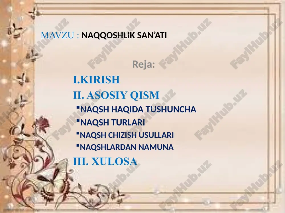 a ularni amalga oshirish. darsda ta'limning faol usul va uslublarni qo'llay bilish. 3. dars jarayonida xalq pedagogikasi an'analarini, jahon pedagogikasi, ruhshunosligi borasida yaratilgan yangiliklarni sintetik tarzda ishlatish. «zamonaviy talablar» tushunchasi san'at va fan sohasidagi yutuqlar janliyatning rivojlanish darajasini hisobga olgan holda, darsga qo'yilgan talablar bo'lib, tasviriy san'at o'qitishning maqsad va vazifalariga mos tarzda keyingi o'quv-kasbiy hamda pedagogik faoliyatiga tayyorlashda xizmat qilishni bildiradi. tasviriy san'at darslarida milliy merosimiz, qadriyatlarimiz, madaniyatimiz, san'atimiz, buyuk ajdodlarimiz o'gitlari, hikmatga tola hadislarimiz, asotirlar, rivoyatlardan unumli foydalanib borish maqsadga muvofiqdir. ma'lumki, keyingi yillarda tajribali metodist olimlar, ruhshu-noslar va amaliyotchi-o'qituvchilarning o'quv jarayonini tahlil qilish sohasida o'tkazilgan tadqiqotlari dars samaradorligini oshi-rishi, pedagogik va didaktik shart-sharoitlarga bog'liq ekanligini ko'rsatmoqda. eng muhim shart-sharoitlar quyidagilar: - yangi avlod darsliklari, didaktik va metodik o'quv ko'rgazmali qurollar hamda o'qitishning innovatsion, pedagogik va axborot texnologiya vositalari bo'lishi; o'qituvchi bilan o'quvchilar o'rtasida o'zaro munosabatlar bo'lishi; guruhda yaxshi psixologik muhit bo'lishi, umumiy pedagogik shart-sharoitlarga amal qilib mavzuning …