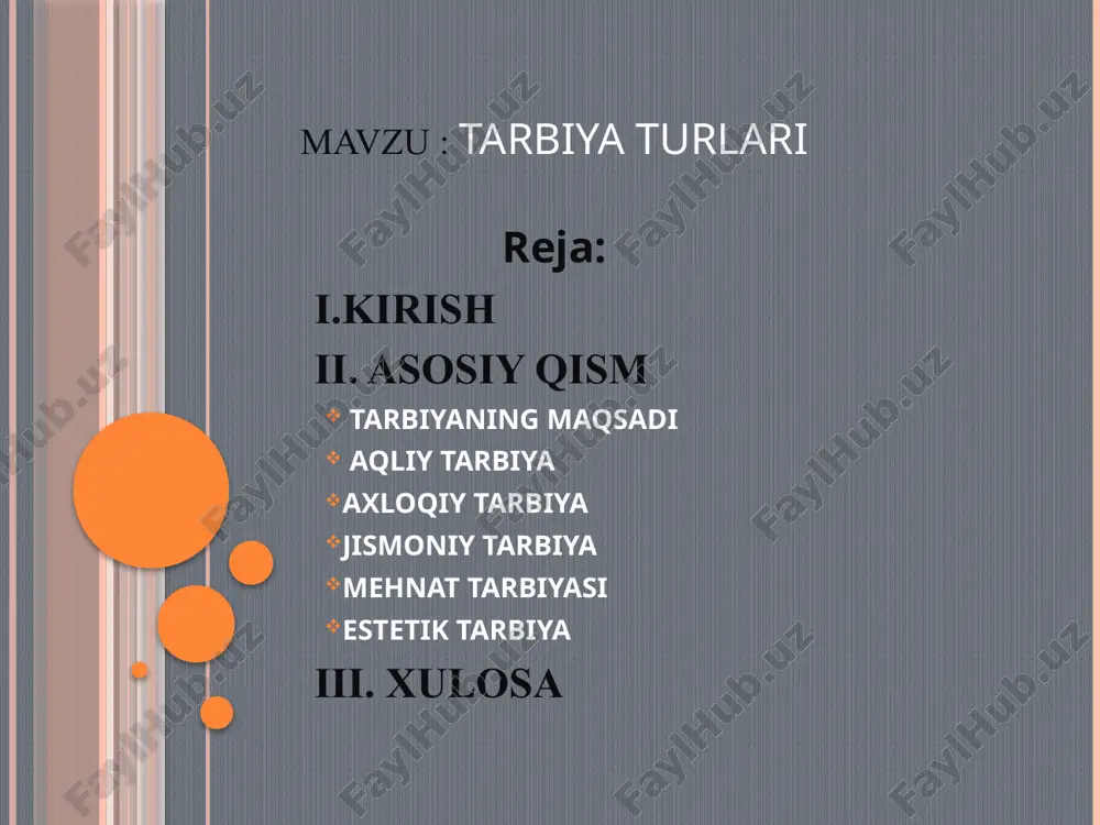 infda ayrim guruhda o`quvchilarning o`zaro ijobiy aloqalarini shakllantirish; o`z ishining natijalarini tahlil qilish, yutuq va kamchiliklarini aniqlash, kamchiliklarni yo`qotish yo`llari; maktab ish hujjatlarini yuritish. kirish fanni o`rganish natijasida o`quvchilar quyidagi bilimlarga ega bo`lishlari kerak: - o`zbekiston respublikasi ta`lim tizimi; barkamol shaxsni tarbiyalash yo`llari; ta`lim jarayonida qo`llaniladigan metodlar; ta`lim jarayoni mohiyati va mazmuni; ta`limni tashkil etish metod va yo`llari; ota-onalar va jamoatchilik bilan hamkorlikda ishlash shakllari; ta`limni sinfdan va maktabdan tashqari turlariga rahbarlik qilish; pedagogik adabiyotlarni tahlil qilish; dastur mazmunidan mashg`ulot uchun zarur bo`lgan qismni ajrata bilish va mashg`ulot uchun ishlanma tuzish; o`z ishining natijalarini tahlil qilish, yutuq va kamchiliklarini aniqlash, kamchiliklarni bartaraf etish yo`llari. tarbiya qonuniyatlari va qoidalar tarbiyaning maqsadi. tarbiya ijtimoiy hodisa ekanligi xususida fikr yuritganda, uning aniq maqsadga yo'naltirilgan hodisa ekanligi ta'kidlanadi. inson kamolotiga ta'sir etuvchi omillarni tahlil qilish shuni ko'rsatadiki, bu omillar ichida tarbiya muhim va yetakchi o'rinda turar ekan. haqli savol tug'iladi: tarbiyaning maqsadi nima? uning …