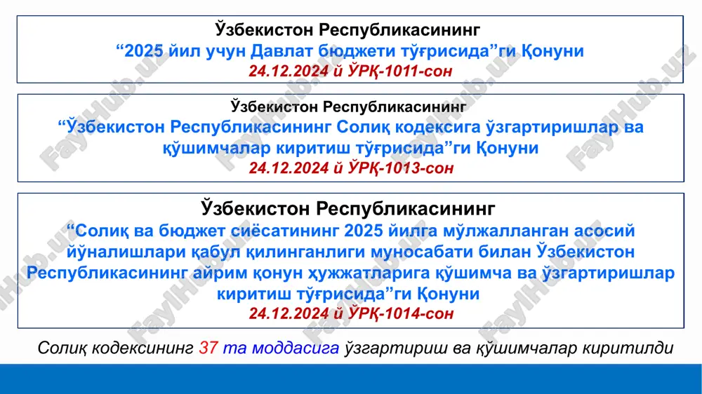 ark rezidentlari barcha soliqlarni to'lashdan ozod (qqsdan tashqari) etiladi: it-yo'nalishi bo'yicha eksport hajmi 50 foizdan ortiq bo'lgan yuridik shaxslar 18 yoshdan oshgan bitiruvchilarning 50 foizdan ortiq qismi it-park rezidentlari bo'lgan eksportchi korxonalarga ishga joylashgan it-ta'lim xizmatini ko'rsatuvchi yuridik shaxslar. 2040 yil 1 yanvargacha 2. eksport hajmi 50% dan ortiq bo'lgan it-park rezidentlarining ta'sischilariga dividend solig'i 5% (amalda 10 foiz) etib belgilandi. 3. eksport hajmi yiliga $10 mln oshgan it-park rezidentlarining xizmat ko'rsatgan norezidentlar foyda solig'idan ozod etiladi. 2030 yil 1 yanvargacha 2030 yil 1 yanvarga qadar text a ishga jalb qilingan chet el o'qituvchilari va mutaxassislari daromad solig'idan hamda ularning ish haqi bo'yicha ijtimoiy soliqdan; zamonaviy o'quv va laboratoriya uskunalari, kompyuter texnikasi, dasturiy mahsulotlar, adabiyotlar va moddiy-texnika resurslari importi qqsdan ozod qilinadi. barcha soliqlardan (ijtimoiy soliq mustasno); xususiy bog'cha va maktablar yashil energiya manbalarini o'rnatishni rag'batlantirish soliq to'lovchi qurilma quvvati soliq imtiyozi muddati yuridik shaxs 100 kvtgacha foyda solig'i, mol-mulk …