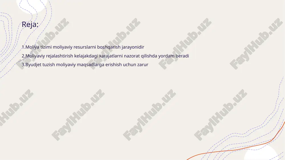 to'g'ri reja tuzishga yordam beradi. • muvaffaqiyatga erishish - to'g'ri byudjet yaratish moliyaviy muvaffaqiyatga erishish uchun zarurligini ko'rsatadi. investitsiya qilish moliyaviy o'sishni rag'batlantiradi • investitsiyalarning ahamiyati - investitsiya qilish shaxsiy va milliy iqtisodiyotning o'sishiga katta hissa qo'shadi. u yangi ish o'rinlari yaratadi va biznesni rivojlantiradi. • moliyaviy barqarorlik - davlat va tadbirkorlik sektorlari uchun investitsiyalar moliyaviy barqarorlikni ta'minlaydi. bu iqtisodiy resurslarni samarali ishlatishga yordam beradi. moliyaviy hisobotlar biznes faoliyatini tahlil qilishda muhim • moliyaviy hisobotlar tushunchasi - moliyaviy hisobotlar kompaniyaning moliyaviy holatini aks ettiruvchi hujjatlar hisoblanadi. ular balans varaqasi, foyda va zarar hisobotidan tashkil topadi. • biznes tahlilidagi ahamiyati - ular kompaniya faoliyatini baholash va qarorlar qabul qilish jarayonida muhim rol o'ynaydi. hisobotlar ko'rsatkichlarni taqdim etadi. • o'zaro bog'liqlik - moliyaviy hisobotlar strategik rejalashtirish uchun zarur. ular investitsiyalarni jozibadorligini baholash imkonini beradi. • xulosa - moliyaviy hisobotlar analitik ma'lumotlar beradi, bu esa biznesni muvaffaqiyatli boshqarishda muhimdir. moliya tizimida kreditlar va …