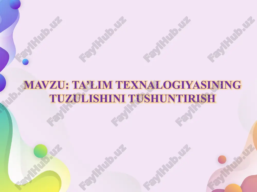 amonaviy ta`lim texnologiyalari, g‘oyalar maktablar, yo‘nalishlar, keng turlarida yo‘l topa bilish mahorati; - pedagogik faoliyatni ijodiy va metodik to‘g‘ri rejalashtirishga tayyorlikni shakllantirish; - mustaqil ishlash, mustaqil bilim olish, o‘zini tarbiyalash va o‘zini mutaxasislik darajasini doimiy oshirib borishga intilishni faollashtirish. 2. ta`lim texnologiyalarining boshqa fanlar bilan bog‘liqlig ―ta`lim texnologiyalari‖ fanini o‘rganish pedagogika nazariyasi va tarixi,pedagogik mahorat, psixologiya, demokratik jamiyat qurish nazariyasi va amaliyoti, falsafa, mantiq, etika, ma`naviyat, o‘zbekiston tarixi, yosh fiziologiyasi va gigienasi bilan o‘zaro bog‘liqlikda quriladi. dasturni amalga oshirish o‘quv rejasida rejalashtirilgan kasbiy pedagogika, kasbiy psixologiya, ta`limda axborot texnoloshgiyalari, kasb ta`limi metodikasi va boshqa fanlar bilan uzviy bogґliq xolda oґrganiladi. ta‘lim texnolo‘giyasifanini chuqur oґrganish uchun yuqoidagi fanlardan etarli bilim va koґnikmalarga ega bo‘lishlik talab etiladi, xamda shu fanlar bilan ketma-ketlikda organiladi. uzbekiston respublikasi «ta'lim to`g`risida»gi qonunining 3-moddasida ta'lim sohasidagi daalat siyosatining asosiy tamoyillari belgilab berilgan bo`lib, unga ko`ra ta'lim uzbekiston respublikasi ijtimoiy tarakkiyoti sohasida ustuvor deb e'lon qilingan. ta'lim sohasidagi …