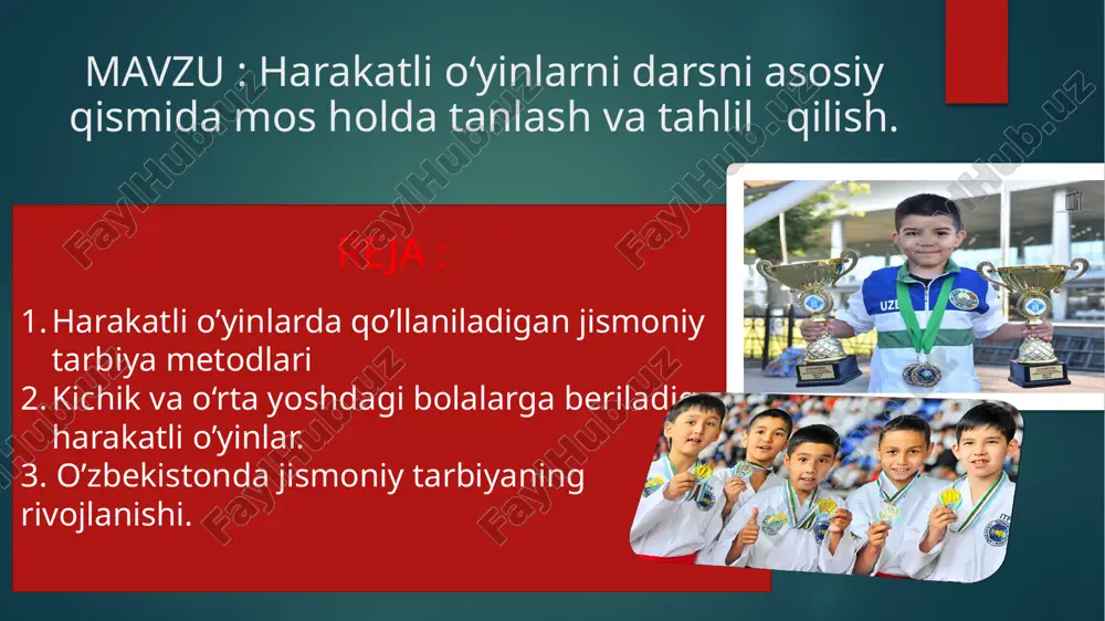 kafillikka oladi. bu qonun 2000 yil 26 mayda yangi tahrirda qayta qabul qilindi. o'zbekiston mustaqilligi davomida jismoniy tarbiya va sport ishlari ancha rivoj topdi. ommaviylik asosida sport mahoratlarni oshirish ancha o'sdi. futbol, tennis, o'zbek kurashi, boks, sharqona yakka kurashlar (karate, dzyudo, taekvando, ushu, qo'l to'pi va h.k.) yoshlar orasida tobora ommalashmoqda. buning eng asosiy sabablari shundaki, «jismoniy tarbiya va sport to'g'risida»gi qonun, qator qarorlarni amalga oshirishda katta tadbirlar o'tkazildi. ularning natijalari esa respublikada o'tkazilgan sport musobaqalari, xalqaro turnirlar va sportchilarning osiyo va jahon birinchiliklarida ishtiroketishi, erishilgan yutuqlar mazmunida namoyon bo'lmoqda.o'zbekistonda futbolni rivojlantirish, tennis, boks va kurash bo'yicha xalqaro turnirlar o'tkazish haqidagi hukumat qarorlari muhim ahamiyatga egadir. ayniqsa, «o'zbekistonda jismoniy tarbiya va sportni yanada rivojlantirish chora -tadbirlari to'g'risida»gi o'zbekiston vazirlar mahkamasining 1999 yil 27 maydagi qarori barcha davlat idoralari hamda nodavlat va jamoat tashkilotlari oldiga katta mas'uliyatlarni yukladi. shu asosida aholining barcha tabaqalari va ishlab chiqarish, savdo, tijorat, tarbiya, o'quv muassasalari …
