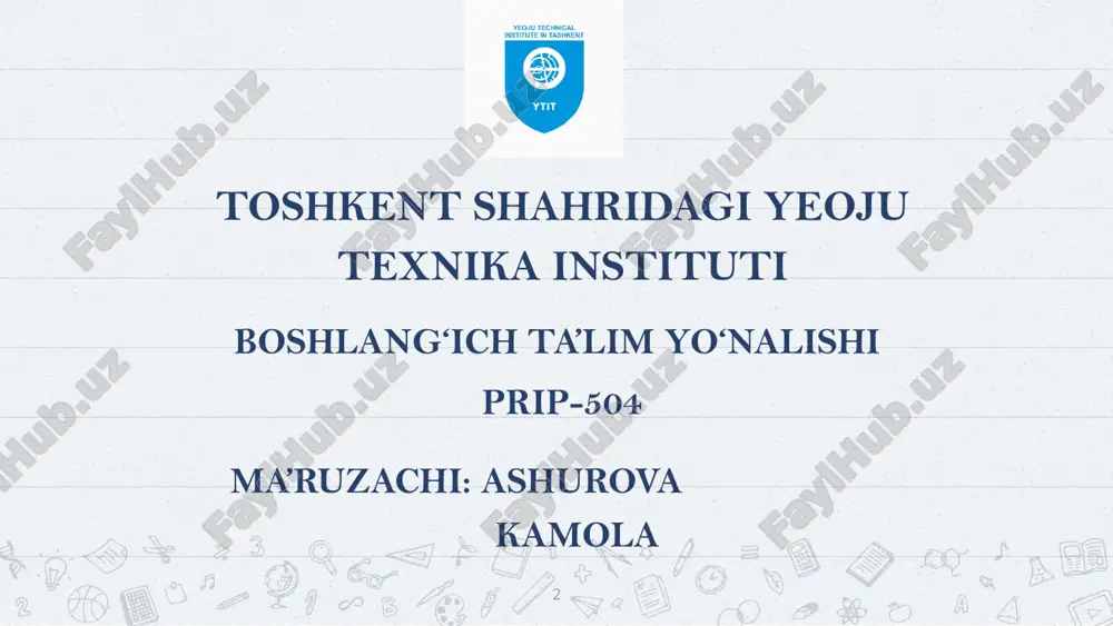 ijodkor shaxs bo‘lishi zarur. bordi-yu, uning o‘zi kreativlik sifatlariga ega bo‘lmasa, u holda qanday qilib, o'quvchilarni kreativ fikrlashga rag‘batlantira oladi. chiqariladigan yagona xulosa quyidagicha: o‘qituvchining o‘zi kreativ, ijodkor bo‘lsagina, o'quvchilar ham shunday bo‘la oladi. o‘qituvchining ijodkor va kreativ bo‘lishi yoki bo‘lmasligi emas, balki darslarni ijodkorlik kreativlik ruhida tashkil etishi, yangi g‘oyalarni ta’lim jarayonida sinab ko‘rishga intilishi zarur. 12 hulosa o‘rnida….. e’tiboringiz uchun rahmat! image2.png image3.png image4.png image5.png image6.jpeg image1.png