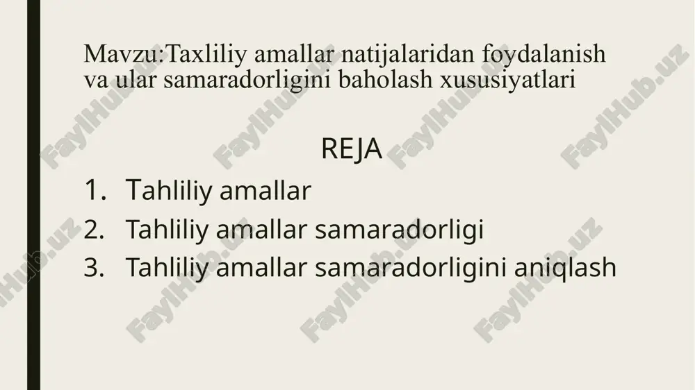 dan tashqari auditor auditorlik isbotlarini yig’ishda quyidagi usullardlan ham foydalanishi mumkin: mijozning arifmetik hisobkitoblarini tekshirish, alohida xo’jalik muomalalari bo’yicha hisob qoidalarini kuzatish, jarayonni kuzatib borish, muqobil balans tuzishga tayyorgarlik ko’rish. bu usullar muayyan vaziyatlarda auditor tomonidan qo’llaniladi. yuqorida qayd etilgan amallarni amalga oshirish uchun turli usullardan foydalanish mumkin. ular oddiy solishtirishdan tortib to ilg’or statistik usullar qo’llaniladigan murakkab tahlillargacha farqlanadi. tahliliy amallar umumlashtirilgan moliyaviy hisobot, tarkibiy qismlar bo’yicha moliyaviy hisobot (masalan, sho’’ba korxonalar, bo’linmalar yoki segmentlar) va moliyaviy hisobotning alohida elementlariga nisbatan qo’llanishi mumkin. auditor tomonidan amallarni, usullarni va qo’llash darajasini tanlash uning kasbiy mulohazasiga bog’liq. tahliliy amallar quyidagi maqsadlarda qo’llaniladi: auditor biznesni tushunishga erishish va tavakkalchilikning bo’lg’usi bo’limlarini aniqlash uchun tahliliy amallarni rejalashtirish bosqichida qo’llashi lozim. tahliliy amallarning qo’llanishi auditor xabardor bo’lmagan biznesning jabhalariga ko’rsatishi va boshqa auditorlik amallarning tavsifi, muddati va hajmini belgilashda yordam berishi mumkin. auditni rejalashtirishda tahliliy amallarda moliyaviy ma’lumot bilan bir qatorda moliyaviy bo’lmagan ma’lumot …