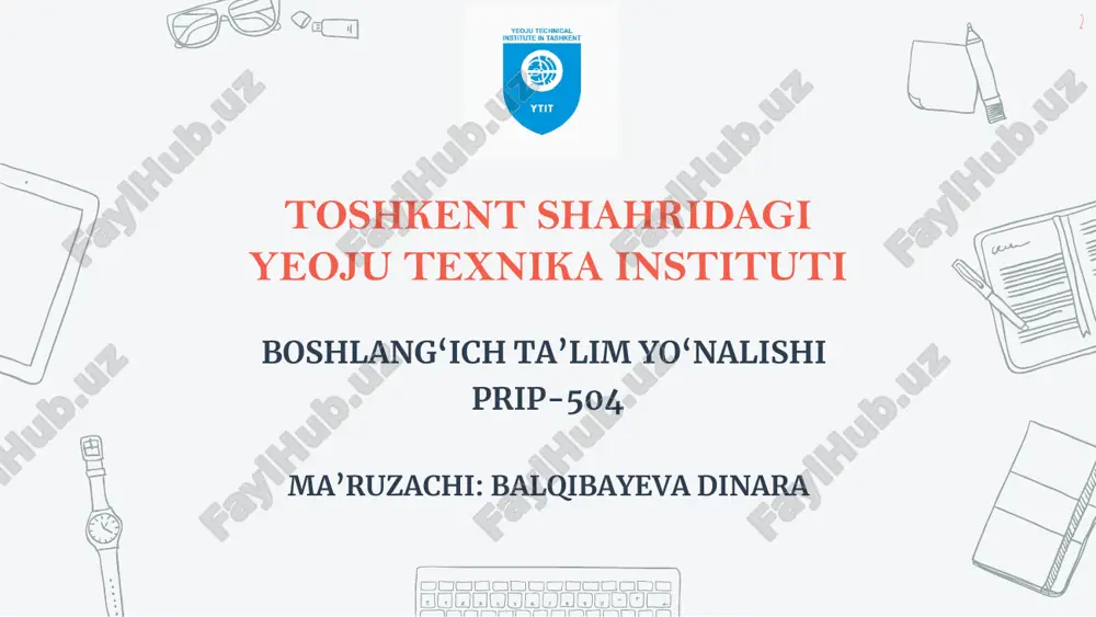 qabul qilishga ko‘maklashing. 8. bolalarga faoliyatlarda yuqori natijalarga erishishlariga yordam bering. 9. kamchiliklarini ko‘rsatgan holda bolani boshqalar bilan solishtirmang. 10.bolani kamsitmang va o‘zini yomon, ojiz deb hisoblashishiga yo‘l qo‘ymang. kreativ fikrlash ko‘nikmasini shakllantirishda darsda beriladigan savollar masalan: “bog‘liqlikni toping”, “o‘ylang”, “bashorat qiling”, “fikrni mantiqan bayon eting”, “tasavvur qiling” kabi so‘z lardan foydalanish amaliy jihatdan samarali sanaladi. 8 kreativlik bu…. 1. kreativlik - bu shaxsning individual xususiyati bo‘lib, madaniy vositalarni shaxsiy tushunchalaridan kelib chiqqan holda qo‘llashi va rivojlantirishidir. 2. kreativlik psixologik nuqtayi nazardan tahlil etilgan va bugungi kunda pedagogik nuqtayi nazardan tadqiq etishni talab etayotgan muhim pedagogik muammodir. 9 1. kreativlik – bu o‘qituvchilarni innovatorlikka undovchi pedagogik kategoriya hisoblanadi. 2. kreativlik o‘qituvchining kasbiy va shaxsiy sifatining integratsiyasidir. chunki o‘qituvchi tabiatan qiziquvchan, intiluvchan bo‘lmas ekan, bunday o‘qituvchihech qachon ijodkorlikni namoyon eta olmaydi. kreativlik bu… 10 3. kreativlik o‘qituvchilarda o‘z-o‘zidan payda bo‘ladigan sifat emas, u o‘qituvchining yangiliklarga intilishi, yangiliklarni o‘zlashtirish va o‘zining pedagogik …