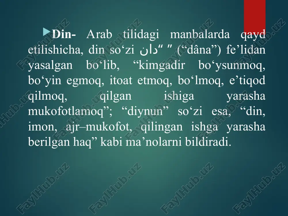 igini talabalarga tushuntirish; 4.din ma’naviy madaniyatning tarkibiy qismlaridan biri ekanligini, uni siyosiylashtirish qonunga zid ekanligini uqtirish. so’ngi dunyoda ro’y berayotgan qonli to’qnashuvlar asosan diniy va milliy asosda yuz berayotganini hisobga olib boshqa fanlar bilan aloqadorligi din va sosiologiyada muayyan aholi o'rtasida dinga, uning qadriyatlariga hamda ijtimoiy rolini aniqlash maqsadida sosiologik tadqiqotlar o'tkaziladi. bu tadbir sotsiologik tadqiqot metodikasi, so'rov varaqalari ishlab chiqilgandan so'ng ishga solinadi. olingan natijalar muayyan hududda diniy vaziyatni, diniy ong darajasini, ijtimoiy hayotdagi rolini aniqlashda yordam beradi. din psixologiyasi. bu ilm sohasi, zamonaviy psixologiya bilan birgalikda shakllangan va uning bir tarmog‘i holiga aylangan. din psixologiyasi, avvalo insonga oid bo‘lgan diniy hayotning turli jihatlarini psixologik jihatdan o‘rganadi. ya’ni din psixologiyasi dinning psixologik jihatini, shaxsning diniy tajribasini va bu tajribaning turli ko‘rinishlarini bayon qilishga harakat qiladi. natijada u dinning inson ruhidagi asosiy xususiyatlari hatti-harakatlarga bo‘lgan ta’siri to‘g‘risida atroflicha to‘xtaladi. ruh-jasad aloqasi bilan atrof-madaniyat ta’sirlarining barchasini ichida o‘rganuvchi diniy e’tiqod, shaxslarning …