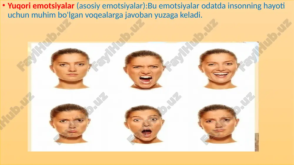 essiya emotsiyalarni susaytirishi, odamni o'z his-tuyg'ularini ifodalashda qiyinchilikka duchor qilishi mumkin. maniya: bu-emotsiyalar haddan tashqari kuchayadi, odam juda xursand, energiya bilan to'lib, hayotda ortiqcha optimizmni ko'rsatadi. afektiv labilitet (emotsional o'zgaruvchanlik): bu holatda insonning kayfiyati juda tez o'zgaradi. bir necha daqiqalar ichida baxtli va xursand bo'lishdan, qayg'u yoki g'azab holatiga o'tishi mumkin. bu holat asab tizimi kasalliklari yoki ruhiy kasalliklar bilan bog'liq bo'lishi mumkin. afektiv xiralashish: bu holatda insonda emotsiyalar juda sust ifodalanadi yoki umuman yo'q bo'ladi. insonning kayfiyati yomon bo'lsa-da, u bu haqida hech qanday hissiy reaktsiya bildirmaydi. bu holat ba'zan shizofreniya yoki boshqa jiddiy psixozlarga xos bo'lishi mumkin. nafrat va qo'rquvning patologik shakllari: fobiya: noo'rin va haddan tashqari qo'rquv hisi. fobiyalar odamning kundalik faoliyatiga salbiy ta'sir ko'rsatishi mumkin (masalan, balandlikdan yoki yopiq joylardan qo'rqish). irritabilite (g'azablanish): kichik voqealarga nisbatan haddan tashqari g'azab yoki bezovtalik. image1.png image2.png image3.png image4.png image5.png image6.png image7.png /docprops/thumbnail.jpeg