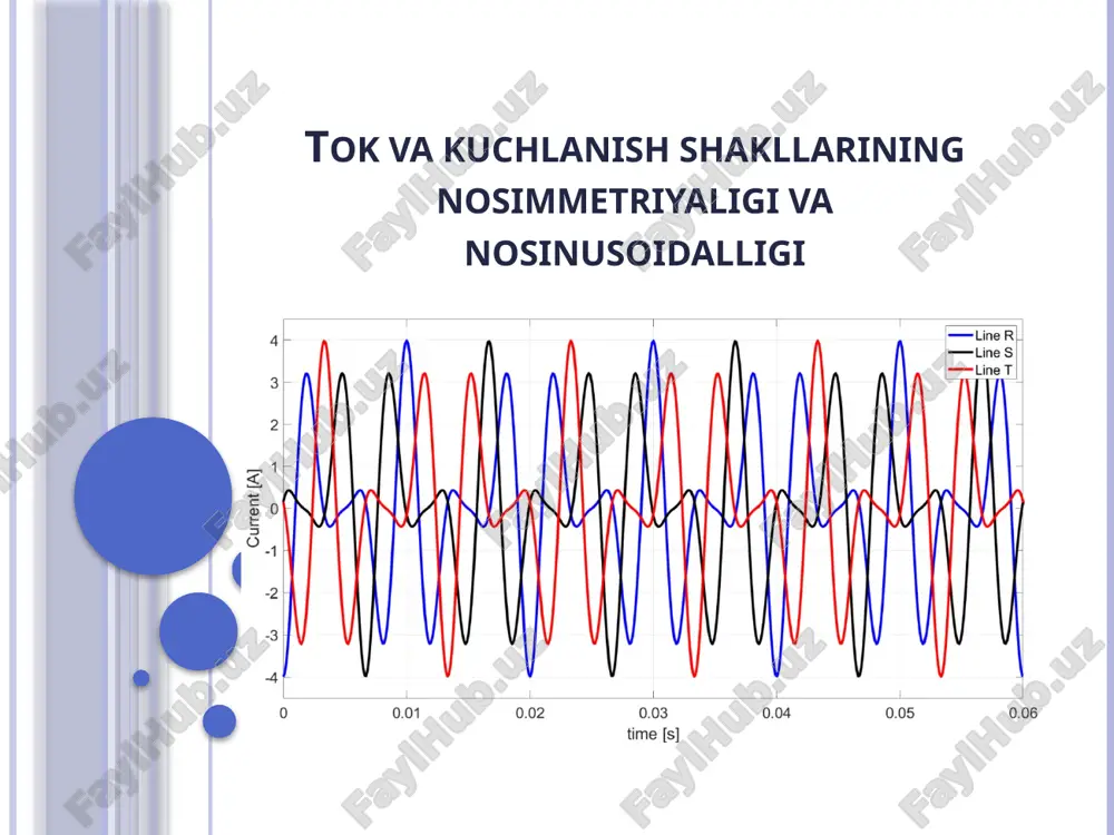 lar paydo boʻladi; 4).kondensator batareyalari qizishi va ishdan chiqishi mumkin. chunki, kondensatorning yuqori garmonikalarga qarshiligi garmonika tartibiga proportsional ravishda kamayadi, bular nosinusodallikni kamaytirish uchun turli tadbirlar mavjud. bularga quyidagilar kiradi: toʻg’rilagichlardagi m ni oshirib m = 12, 24, 36 sxemalariga oʻtib, 5,7,11,13,23,25,35,37 va xakazo garmonikalarni yoʻq qilish mumkin. eng yaxshi natija l-c filptrlarni qoʻllab olinadi (29.1-rasm). bu filptrlar tarmoqqa ketma-ket ulanuvchi past kuchlanishli reaktordan va parallel ulanuvchi kondensator batareyasidan iborat boʻlib, maxlum tartibli garmoniklarni yoʻqotishga mosla-nadi. kuchlanish nosimmetriyasi agar ua=ub=uc va fazalar kuchlanishlari vektorlari orasidagi burchak 1200 ga teng boʻlsa, simmetrik tizimga ega boʻlamiz. agar yuqoridagi shartlar buzilsa, nosimmetrik tizim xosil boʻladi. kuchlanish nosimmetriyasi 2 ta fazaga yoki faza kuchlanishiga ulanadigan katta quvvatli 1 fazali ei larning ishi natijasida paydo boʻladi. bunday ei larga elektr payvandlash mashinalari, qarshilik pechlari, 1 fazali induktsion pechlar, elektrlashtirilgan temir yoʻl transportlari va boshqalar kiradi. nosimmetriya quyidagi koʻrinishda boʻladi : faza kuchlanishlarining oʻzaro teng emasligi. …