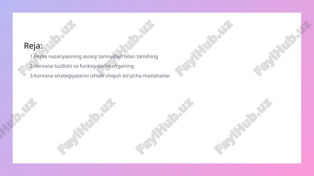 a, strategiyani ikki tomonlama ko'rib chiqish kerak. moliya boshqaruvi asoslarini bilib oling • moliya boshqaruvi tushunchasi - moliya boshqaruvi korxonalarda moliyaviy resurslarni rejalashtirish, nazorat qilish va boshqarish jarayonidir. bu jarayon moliyaviy barqarorlikni ta'minlashga xizmat qiladi. • rejalashtirish jarayoni - moliya rejalashtirish korxonalar uchun budjetlarni, daromad va xarajatlarni aniqlashda yordam beradi. bu moliya strategiyasi kelajakda muvaffaqiyatga erishishda asosiy ahamiyatga ega. ishchilarni boshqarish va motivatsiya qilish usullari • boshqarish usullari - ishchilarni samarali boshqarish uchun yondashuvlar muhim ahamiyatga ega. raqobatbardosh muhitda ochiq muloqot va samarali strategiyalarni qo'llash ish jarayonini yaxshilaydi. • motivatsiya va motivatsiya faktorlar - motivatsiya ishchilarning mehnat faoliyatini oshirishga yordam beradi. mukofotlar, tan olish va rivojlanish imkoniyatlari buni qo'llab-quvvatlaydi. • jamoaviy ish muhitini yaratish - samarali jamoa ish muhitini yaratish ishchilar o'rtasida hamkorlikni oshiradi. jamoaviy faoliyatlar va maslahatlar ishchilarni birlashtiradi. • doimiy rivojlanish - ishchilarni doimiy ravishda rivojlantirish ularning qobiliyatlarini oshiradi. ta'lim va malaka oshirish dasturlari bu borada muhimdir. bozor …