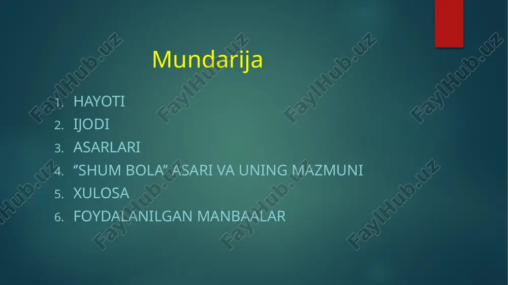 ola’’ asari mazmuni va g’oyasi uning toshkent atrofidagi qishloqlarda kechadigan sarguzashtlariga sarguzasht ulanib, yarim yildan ortiq davom etadi. mana shu vaqt mobaynida shum bola bir-biridan qiziq voqealar ishtirokchisiga aylanadi. pochchasi avaylab boqayotgan qimmatbaho qushlarga qatiq, suzma ichirib harom o‘ldirib qo‘yadi, do‘sti omonga qo‘shilib sulton o‘g‘ri boshchiligidagi kissavurlar bilan tunni o‘tkazadi, ko‘chmanchilar ovulida o‘lik yuvib sharmanda bo‘lishadi, masjid imomining og‘ilxonasida o‘sallab qolgan ho‘kiz o‘rniga soppa-sog‘ eshakni so‘yib qo‘yib rosa kaltak yeydi va hokazo. ‘’shum bola’’ asari mazmuni va g’oyasi «shum bola» qissasining bosh qahramoni ham shunday og‘ir kunlarda otasidan ayrilgan, o‘n to‘rt yoshli bolakay. onasi bir etak bolani boqish uchun kun bo‘yi tinim nimaligini bilmaydi. shum bola bo‘lsa, tengdoshlariga qo‘shilib erta tongdan to qorong‘i kechgacha ko‘chadan kirmaydi. u – yerga ursa ko‘kka sapchiydigan, bir joyda uzoqroq turib qolsa yuragi siqilib ketadigan, tinib-tinchimas bolalar xilidan. kunlarning birida u onasini xafa qilib qo‘yganidan xijolat bo‘lib, qolaversa, biror oy mehnat qilib pul topib kelish …