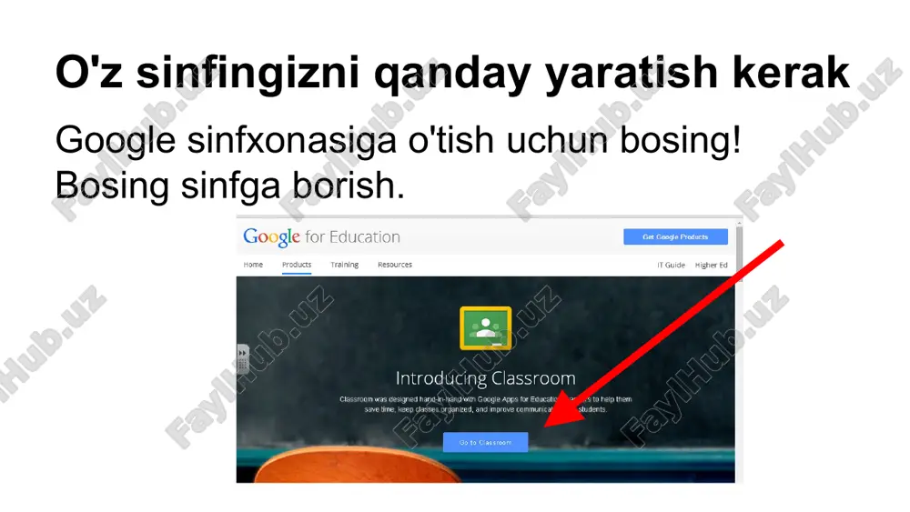 . sinfga qo'shilish uchun o'quvchilaringizga beradigan kod. shuningdek, o'qituvchi sifatida xohlagan vaqtingizda sinf kodini o'zgartirishingiz mumkin. o'quvchilar sahifasi - bu sizning sinfingizga o'qishga kirgan barcha o'quvchilarning ro'yxati. o'quvchilar sizning sinfingizda qo'yish va sharh berish qobiliyatlarini o'zgartirishi mumkin. sinfxonangiz haqidagi ma'lumotlarni o'zgartiring va tahrirlang. havolalarni joylashtirish. sinfingizga ko'proq o'qituvchilarni taklif qiling. *agar siz o'qituvchini qo'shsangiz, ular qo'lingizdan kelgan barcha ishni qilishadi, faqat darsni o'chirishdan tashqari. bosh sahifa oqim bu erda siz o'z e'lonlaringiz va topshiriqlaringizni joylashtirasiz. yangi e'lon yoki topshiriqni yaratganingizda u loyiha sifatida saqlashi mumkin. shunday qilib, agar siz uni darhol joylashtirishni xohlamasangiz, bunga hojat yo'q. keyinchalik joylashtirishingiz uchun saqlab qoladi. e'lon nima? google classroom sizga e'lonlaringizni joylashtirish uchun joy beradi. bir yo'l bilan muloqotga ega bo'lgan veb-saytdan farqli o'laroq, talabalar e'longa yana izoh berishlari mumkin. topshiriq nima? google docs-dan foydalanib, endi qog'ozni yig'ish va o'tkazishingiz shart emas. google classroom hujjatni o'qituvchi va o'quvchilar google drive-ga darhol joylashtirish orqali bo'lishish …