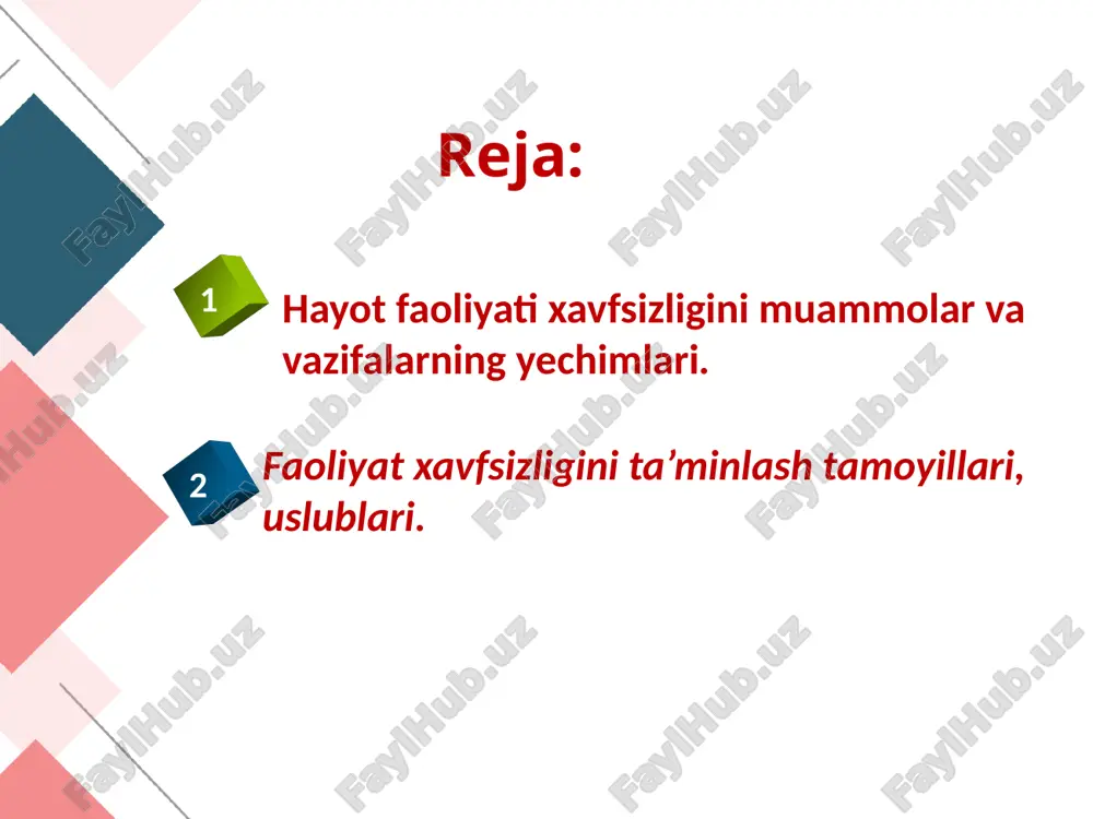 adigan xavflar: yer silkinishi, yer ko‘chkisi, vulqon otilishi, tog‘larning yemirilishi va boshqalar; b) gidrometerologik o‘zgarish oqibatida yuzaga keladigan xavflar: shamollar, yog‘ingarchiliklar, tabiiy yong‘in, qurg‘oqchilik, momaqaldiroq, chaqmoq chaqishi, do‘l yog‘ishi va hokazolar; d) epidemiologik, epizootik xavflar: (insonlar kasallanishi, zaharlanishi, ommaviy o‘lim, parranda, cho‘chqa gripplari, qutirish, oqsil kasalligi, chigirtkalarning yog‘ilishi, fotosintez jarayonining buzilishi va boshqalar); xavflarning nomenklaturasi. nomenklatura – muayyan belgi, xususiyatiga ko‘ra sistemaga solingan nom va so‘zlar ro‘yxatidir. masalan, tibbiyotda qo‘llaniladigan dori-darmonlar nomenklaturasi birmuncha aniq tuzilgan. xavflar nomenklaturasini tuzishda ham aynan xavfning biror belgisi, xususiyati, keltiradigan oqibati yoki boshqa ko‘rsatkichlariga ko‘ra tuzilishi lozim. hozirgi kunda xavflar nomenklaturasi umumiy holda alfavit bo‘yicha tuzilgan. masalan, ajal, alanga, alkagol, aziyat, vakuum, vulqon, vahima, gaz, gerbitsid, dinamik zo‘riqish, yemirilish, yomg‘ir, yong‘in, zo‘riqish, zahar, zilzila, ifloslanish, ichkilik, iztirob, , lat yeyish, loyqalanish, magnit maydoni, momaqaldiroq, meteoritlar, mikroorganizmlar, radiatsiya, reanimatsiya, rezonans, tebranish, tok urish, toyib ketish, uzilish, urmoq, ultratovush, hujum, xatar, shamol, shovqin, elektr toki, elektr maydoni, …
