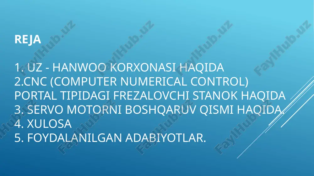 mobillarga qismlar ishlab chiqarishni boshlagan . • 2019-yilda gm qsb sifat boshqaruv tizimi joriy etilgan . qo‘shimcha tarkibiy korxona – uz‑hanwoo engineering • 2009-yil 27 iyulda tashkil etilgan, 2010-yilda faoliyatga kirishgan. • mashina qismlari uchun shtamp va press-forma dizayni hamda ishlab chiqarish bilan shug‘ullanadi. • 2022-yillarda hududiy hokim e’tiboriga tushgan, yiliga million yakkalik ishlab chiqarish quvvatiga ega, faol xodimlar soni 170+ . moliyaviy-ko‘rsatkichlar va investitsiyalar • loyihaning dastlabki qiymati taxminan 5 million aqsh dollarini tashkil qilgan. • yiliga 279 000 dona ishlab chiqarish quvvati, eksport ulushi taxminan 10% . • 2022-yilda ishlab chiqaruvchi profil investitsiya loyihalarini kengaytirish maqsadida 2 million aqsh dollar miqdorida kredit yoki sarmoya jalb qilishni rejalashtirgan . uz‑hanwoo – bu o‘zbekistonda mashinasozlik va avtomobil komponentlari sohasida etakchi korxona: • koreya hamkorligi asosida tashkil etilgan, • iso sertifikatlariga ega, • zamonaviy texnika va press-yo‘nalishda faol, • yirik avtomobil yig‘ish zavodlariga yuqori sifatli shovqinni izolyatsiya qiluvchi komponentlar yetkazib beradi. …