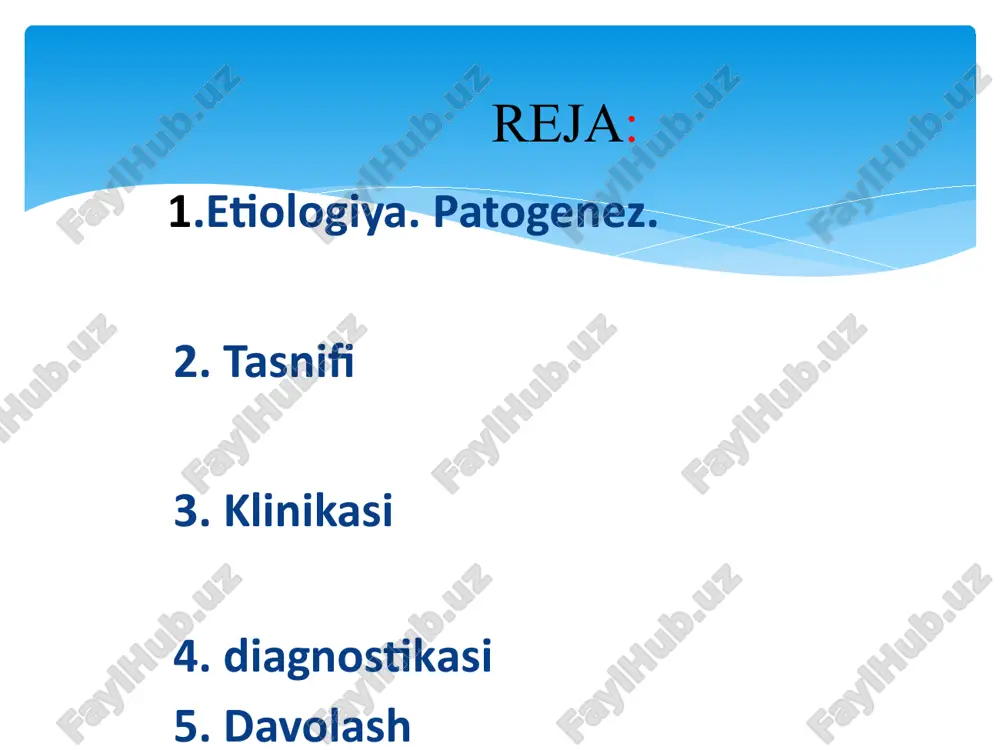 ferez qo‘shiladi. infeksion endokarditni terapevtik davolash natija bermasa, infektsiya bilan zararlangan qopqoqni jarrohlik yo‘li bilan olib tashlash va keyinchalik protezlash mumkin. endokarditni davolash endokard shikastlangan joyda steril trombotik massalar xosil buladi va bu yerda vaqt o‘tishi b-n vegetatsiyalar paydo bo‘ladi. vegetatsiyalar trombotsitlar, fibrin, mikroorganizmlar va yallig‘lanish xujayralar qorishmasidan tashkil topadi va biriktiruvchi tuqimadan mebranaga ega bo‘ladi vaqti-vaqti bilan bunday koloniyalardan qon doirasiga sirkulyatsiya qiluvchi mikroorganizmlar chiqib turadi. bu mikrofloraga qarshi organizmda antitelolar ishlab chiqarila boshlaydi, keyinrok autoantitelolar (antikardial, antinuklear, antikollagen va b. ) xam ishlab chiqariladi. bu jarayen iening immun-yallig‘lanish bosqichi deb ataladi va 4-6 xaftadan keyin boshlanadi. yallig‘lanish – inflammation yallig‘lanish jarayoniga xos patogenetik va morfogenetik o‘zgarishlarning paydo bo‘lishida ishtirok etadigan mediatorlar – yallig‘lanishning ichki dvigatellari hisoblanadi 1. vazoaktiv aminlar: gistamin va serotonin 2. plazma proteazalari: kinin, komplementlar 3. araxidon kislota metabolitlari: prosto-glandin, leykotriyen. 4. leykotsitlarning maxsulotlari: lizosomal enzimlar, limfokinlar. 5. o2 faol radikallari: o, o3, n2o2 1.yallig‘lanishni boshlab …