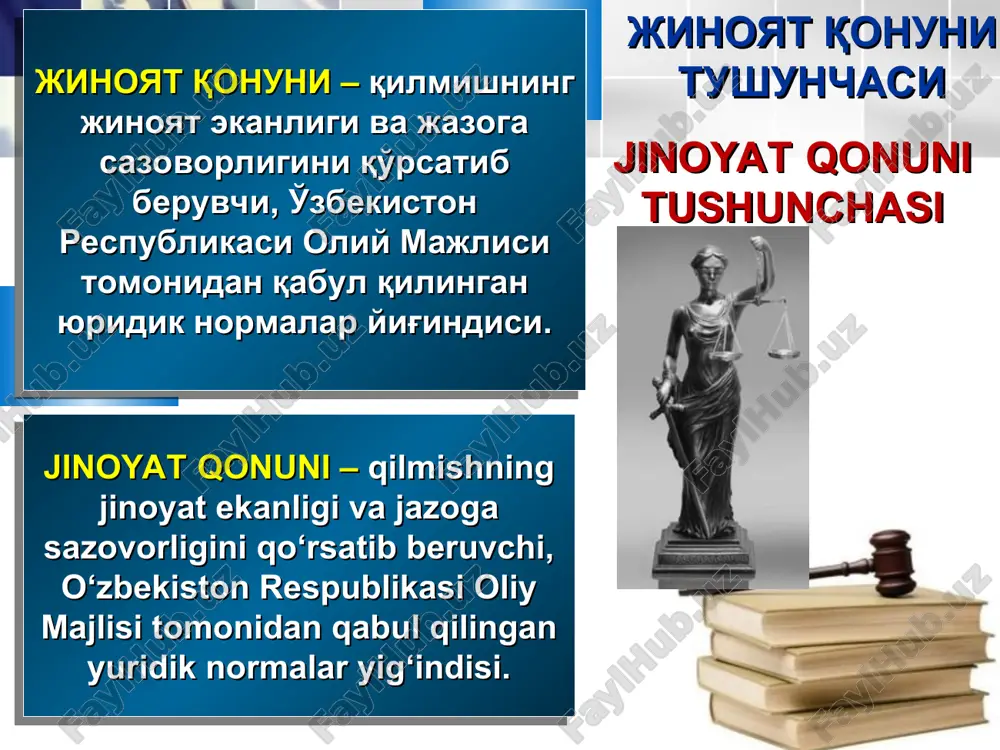 til spirti, alkogolli mahsulot va tamaki mahsulotini qonunga xilof ravishda ishlab chiqarish yoki muomalaga kiritish etil spirti, alkogolli va tamaki mahsulotlarini qonunga xilof ravishda ishlab chiqarish yoki muomalaga kiritish ancha miqdorda yoxud shunday harakatlar uchun ma'muriy jazo qo'llanilganidan keyin sodir etilgan bo'lsa. eng kam oylik ish haqining ikki yuz baravaridan to'rt yuz baravarigacha miqdorda jarima yoki uch yilgacha axloq tuzatish ishlari yoxud besh yilgacha ozodlikdan mahrum qilish bilan jazolanadi. o'sha harakatlar: a) ko'p miqdorda; b) bir guruh shaxslar tomonidan oldindan til biriktirib; v) takroran yoki xavfli retsidivist tomonidan; g) xizmat lavozimini suiiste'mol qilish yo'li bilan sodir etilgan bo'lsa, — eng kam oylik ish haqining to'rt yuz baravaridan olti yuz baravarigacha miqdorda jarima yoki besh yildan etti yilgacha ozodlikdan mahrum qilish bilan jazolanadi. 186 prim 1 dispozitsiya sanktsiya 1861-modda 2-qism sanktsiyasi 1861-modda 2-qismi gipoteza gipoteza dispozitsiya dispozitsiya sanktsiya sanktsiya umumiy umumiy turdosh turdosh jinoyat kodeksi moddalarining turlari: jinoyat kodeksi moddalarining turlari: …