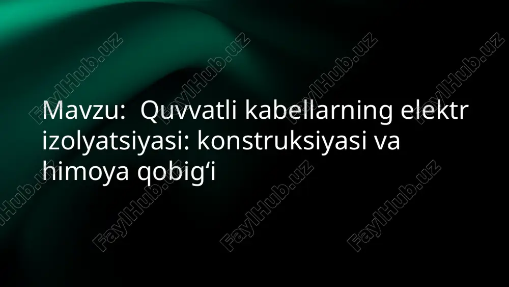 avo, kimyoviy va mexanik ta’sirlardan himoya qiladi. quvvat kabel izolyatsiyasi kabelning asosiy funksional qismlaridan biri hisoblanadi. u elektr tokining tashqi muhitga chiqib ketishini oldini oladi va kabelning ichki o‘tkazgich qismini mexanik, kimyoviy va harorat ta’sirlaridan himoyalaydi. shuningdek, izolyatsiya elektr xavfsizligini ta’minlashda muhim rol o‘ynaydi.izolyatsiya materiali sifatida turli xil dielektrik moddalardan foydalaniladi. eng keng tarqalgan materiallar orasida polivinilxlorid, chiziqli bog‘langan polietilen, kauchuk asosli kompozitsiyalar, qattiq polietilen, halogenlarsiz izolyatsiyalar va boshqalar mavjud. har bir material o‘zining afzalliklari va qo‘llanish sohalariga ega.polivinilxlorid materiali arzon, yong‘inga chidamli va namlikka bardoshli bo‘lgani uchun keng qo‘llaniladi. bu qatlam elektromagnit ta’sirlarni kamaytirish va tashqi signal ta’siriga qarshi himoya qilish uchun xizmat qiladi. shu bilan birga, izolyatsiya materiali mexanik shikastlanishlarga chidamli bo‘lishi, egiluvchanlik xususiyatiga ega bo‘lishi va vaqt o‘tishi bilan o‘zining elektr xossalarini yo‘qotmasligi kerak. qobiq tuzilishi qobiq tuzilishi izolyatsiya samaradorligini oshirish uchun muhim rol o'ynaydi. qobiqning tashqi va ichki qismida har xil materiallar qo'llanilishi mumkin, bu esa …