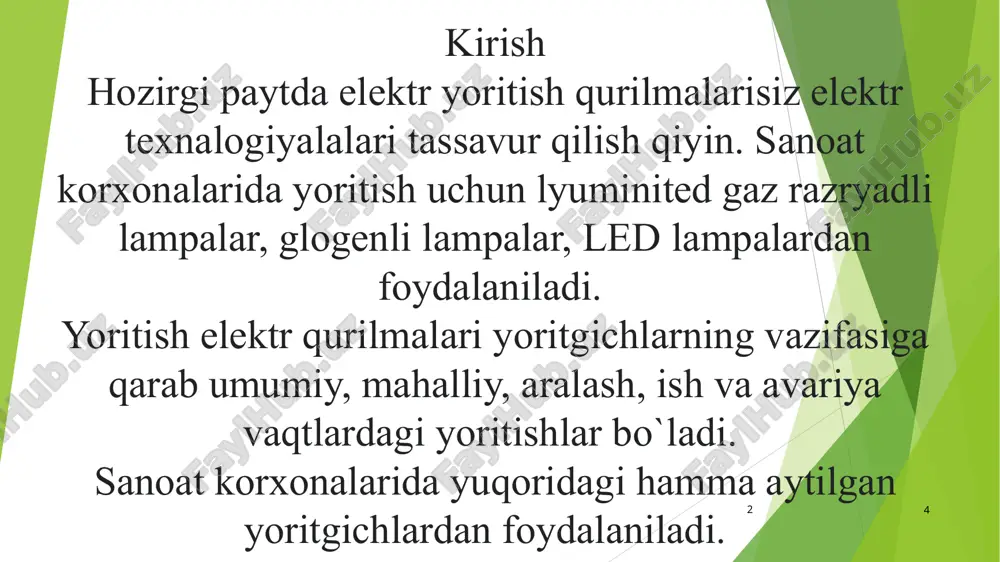 xl tipidagi va quvvat taqsimlash quttisi pr8503 va pr11 tipidagi quttilarni o`rnatish nazarda tutilgan. * * cho`g`lanma lampa lyuminest. lampa svetadiot lampa yorig`lik oqimi, l 20 wt 5-7 wt 2-3 wt 250 40 wt 10-13 wt 4-5 wt 400 60 wt 15-16 wt 6-10 wt 700 75 wt 18-20 wt 10-12 wt 900 100 wt 25-30 wt 12-15 wt 1200 150 wt 40-50 wt 18-20 wt 1800 200 wt 60-80 wt 25-30 wt 2500 * sanoat korxonasi mexanika sexini ishchi chizmalari va bir chiziqli sxemasi. mexanika sexining yoritish qurilmalarning joylashtirish plani * mexanika sexining elektr yoritish tizimini bir chiziqli sxemasi * * turi donasi narxi, so`m pr8503-markali shit 2 500000 bh-gk-003-markali lampa 34 3.536.000 ak-plrw-markali lampa 3 105,000 ak-lll-markali lampa 21 525,000 ba 47-29 c16 2 90,000 ba 47-29 c1 2 60,000 mexanika sexini yoritish uchun umumiy quvvati-8.1 kwt elektr energiya kerak bo`ladi * nomlanishi lmpalar soni yoritgich quvvati,wt xonalar …