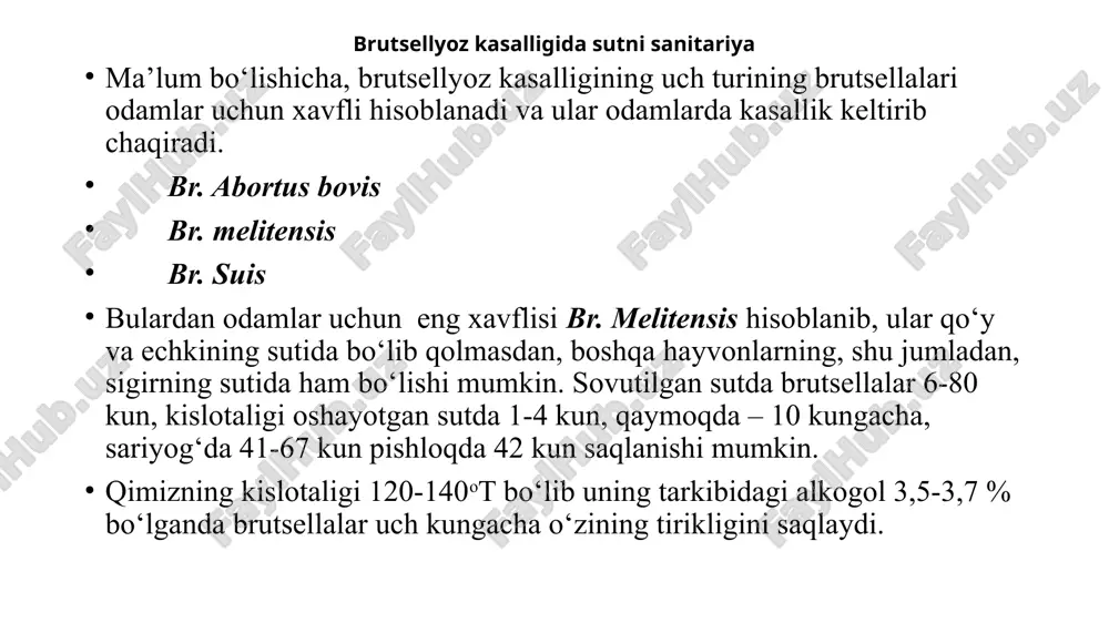 natsiya probirkalari. aniqlash tartibi probirkaga 1 ml sut olinib, uning ustiga bir tomchi rangli brutsellyoz antigeni tomiziladi. so‘ngra probirka chayqatilib 37o haroratli termostatga 40-45 minut qo‘yiladi. agar reaksiya natijasi musbat bo‘lsa, suyuqlikning yuqori qatlamida ko‘k rangli halqa hosil bo‘ladi. reaksiya manfiy bo‘lsa probirka ichidagi suyuqlikning hammasi bir xil bo‘ladi. mastit sog‘in sigirlarning orasida ko‘pincha sut bezi yallig‘lanishining turli formalari uchrab turadi. kasallikning qo‘zg‘atuvchisi ko‘pincha streptokokklar hisoblanadi. a.f.voytkevichning ma’lumotiga ko‘ra, 36 ta mastit kasalligidan streptokokklar 68 %, stafilokokklar-10 %, sil tayoqchasi-30 %, ichak tayoqchasi-3 % ajratib olingan. sterptokokklar sigirlarning mastit kasalligida qo‘zg‘atuvchisi bo‘lishi bilan birgalikda, odamlarda angina, skarlatina, otit va saramas kasalligini chaqiradi. mastit kasalligi bilan kasallangan sigir sutining tarkibi va xususiyatlari kasallikning qanday holatda kechishligiga bog‘liq holda o‘zgaradi. kasal hayvonlarning sutida kazein, laktoza, yog‘, quruq moddasi kamayadi, zichligi va ivishi pasayadi, aksincha, xlor va albuminning miqdorir ortadi, yog‘ sharikchalarining diametri kichiklashadi. ventning (wendt) ma’lumotiga ko‘ra, mastit kasalligida askorbin kislotasining miqdori …