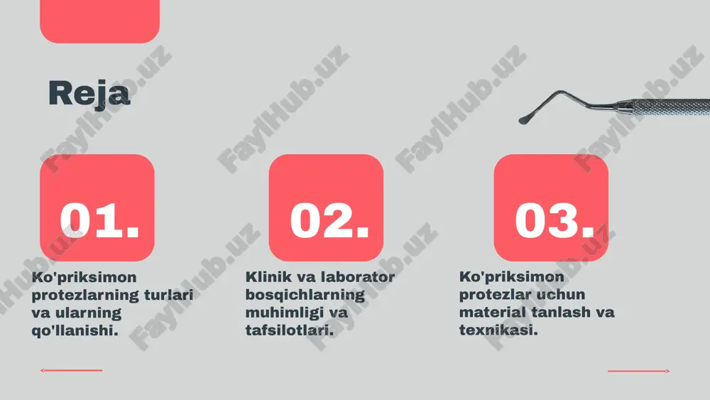 oq mustahkamlikni ta'minlaydi, lekin kamroq moslashuvchan. yumshoq protezlar qattiq protezlarga qaraganda ko'proq qulaylik va moslashuvchanlik taklif etadi, bu esa ularni ma'lum hollarda afzalroq qiladi. ko'priksimon protezlarning qo'llanishi ko'priksimon protezlar stomatologiyada tishlarni tiklash uchun keng qo'llaniladi. bu protezlar tishlar orasidagi bo'shliqlarni to'ldirishda yordam beradi va bemorning chaynash qobiliyatini yaxshilaydi. shuningdek, ular estetik jihatdan ham muhimdir, chunki ular tabiiy tishlarga o'xshash ko'rinadi. ko'priksimon protezlarning to'g'ri o'rnatilishi va estetikasi bemor qoniqishida katta rol o'ynaydi. to'g'ri o'rnatilgan protezlar bemorning og'iz sog'lig'ini saqlashga yordam beradi va uzoq muddatli qulaylikni ta'minlaydi. shuning uchun, protezlarni tayyorlashda va o'rnatishda yuqori aniqlik va diqqat talab etiladi. photo by getty images on unsplash ko'priksimon protezlar va bemorlar ko'priklar tayyorlash usullari ko'priksimon protezlar turli usullarda tayyorlanadi, bu jarayon sifatli natijaga erishishni ta'minlaydi. bemorlar uchun afzalliklar ko'priklar bemorlar uchun qulay va estetik jihatdan mos keladi, ularga tabiiy tabassum qaytariladi. murakkab klinik jarayonlar klinik jarayonlar murakkab, lekin tajribali mutaxassislar tomonidan samarali bajariladi. mijozlar …