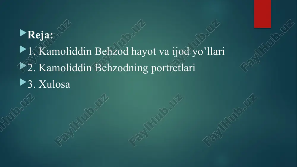 vrga kelib behzodnoing hirotdagi eng sevimli homiysi mavlono abdurahmon jomiy, so’ng ustozi alisher navoiy birin-ketin olamdan o’tadi. 1506-yilda hirotdagi temuriylar sulolasining so’nggi qudratli vakili sulton husayn boyqaro vafot etadi. shundan keyin shahzodalar hirot saltanatini halokat yoqasiga olib keladilar. 1507-yilda ko’chmanchi o’zbek qabilalarining xoni shayboniyxon hirot taxtini osonlik ila ishg’ol etadi. bunday beayov to’qnashuvlar toju-taxt uchun uzluksiz qonli ur-yiqitlar sharoitida ham kamoliddin behzod hirotda qolib, o’zining ijodiy faoliyatini davom ettiradi. behzod 3 yilcha hirotda shayboniyxon saltanatiga qarashli saroyda ish olib borarkan, behzod san’ati oldida lol qolgan shayboniyxon uning ijodiy ishlariga to’sqinlik qilmaydi, aksincha bu ulug’ miniaturasozga ishlashi uchun qulay sharoit yaratib beradi. behzod shayboniyxonning tasvirini aynan o’sha yillari chizgan bo’lishi kerak. 1510-yilda shayboniylar lashkari bilan erondagi kuchayib borayotgan safaviylar lashkari o’rtasida marv yonidagi tohirobod degan joyda shiddatli jang bo’ladi. jang maydonida shayboniyxon qo’shnilari tor-mol etiladi. shunday qilib, 1510-yilda hirot safaviylar qaramog’iga o’tadi. shoh ismoil safaviy 1512-yilda hirotdagi bir-nechta iste’dodli san’atkorlarni saltanat …