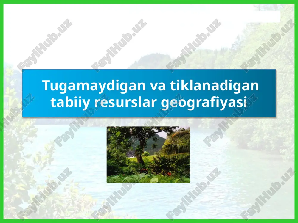 yerlar ulushi 11 % ga, yaylovlarniki esa 23 % ga teng. ishlov beriladigan yerlar yaylovlar ishlov beriladigan yerlar dunyoda yetishtirilayotgan oziq-ovqat mahsulotlarning 88 % ini, yaylovlar esa 10 % ini yetkazib bermoqda. demak, yer resurslarining eng qimmatli qismiishlov beriladigan (ekin ekiladigan) maydonlardir. yer fondi tarkibiga, shu bilan birga, o‘rmonlar (30 %), aholi punktlari va muhandislik inshootlari bilan band bo‘lgan texnogen yerlar (3 %) hamda kam foydalaniladigan yoki unumsiz yerlar (33 %) kiradi. jahon yer fondi dehqonchilikda foydalaniladigan yerlarning eng katta maydonlari aqsh, hindiston, rossiya, xitoy, kanada, braziliya, qozog‘iston va uk­rainaga to‘g‘ri keladi. 1 3 2 6 5 8 4 7 xx asr davomida ishlov beriladigan maydonlar haj­mi dunyo bo‘yicha ikki baravar kengaytirildi. qo‘riq yerlarni o‘zlashtirish, botqoqli va zaxkash yerlarni ishga solish, cho‘llarga suv chiqarish yo‘li bilan ekin maydonlarini kengaytirish ishlari, ayniqsa, aqsh, kanada, avstraliya, rossiya, qozog‘iston, xitoy, braziliyada keng ko‘lamda olib borildi. ammo, katta qiyinchiliklar hisobiga o‘zlashtirilgan yerlar asta-sekin ishdan …