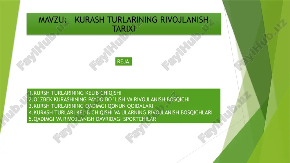 pilmalar, tarixiy qoʻlyozmalar tasdiqlaydi. qadimgi baqtriya (oʻzbekiston janubi) hududidan topilgan jez davriga oid silindrsimon sopol idishda ikki polvon va ulardan biri ikkinchisini chalayotgani tasvirlangan. shu davrga mansub boshqa arxeologik topilmada esa polvonlarning kurash usullarini namoyish qilayotgani aks ettirilgan. bu noyob topilmalar miloddan 1,5 ming yil ilgari ham kurash ajdodlarimiz turmush tarzining bir qismi boʻlganidan dalolat beradi. yunon yozuvchisi klavdiy elian (ii-iii asr) va boshqa tarixiy shaxslarning yozishicha, shu hududda umr kechirgan sak qabilasi qizlari oʻzlariga kuyovni yigitlar bilan kurashib tanlaganlar. keyinchalik qizlar kuyovni shart koʻyish yoʻli bilan aniqlashgan va bu shartda kurash musobaqasi boʻlgan. bunga oʻzbek xalq qahramonlik dostoni — „alpomish“dagi barchin shartlarini misol qilib koʻrsatish mumkin. ulardan biri ikki kurashuvchining biri oʻz raqibining belbogʻidan ushlab oʻziga tortadi, shu bilan birga oʻz raqibidan qutulishning chorasini qiladi…“. bu taʼrif zamonaviy kurash qoidalariga yaqindir. shuningdek, mahmud koshgʻariyning „devonu lugʻotit turk“, alisher navoiyning „hamsa“, „holoti pahlavon muhammad“, zayniddin vosifiyning „badoyeʼ ul-vaqoyeʼ“, husayn voiz …