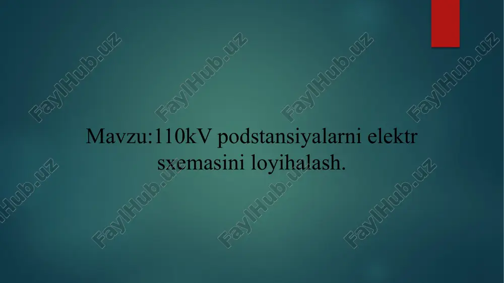 afigi yuklanish korsatgichi va aktiv quvvatni elektr yuklama grafigi stantsiya va podstantsiyalarda kuch transformatorlarini quvvatini va sonini aniqlash. transformatorning nominal quvvatlari quyidagi shartga koʻra tanlanadi, (mv·a) demak, gost boʻyicha transformator qatori 2,5 mv·a; 4,0 mv·a; 6,3 mv·a; 10,0 mv·a va xokazo quvvatli trasformatorlarni tanlash tavsiya qilinadi. agar trasformatorlardan biri ishdan chiqsa, elektr ta’minoti toʻxtatilmay, ikkinchisi vaqtinchalik 140 % yuklama bilan ishlashi koʻzda tutiladi. a) ikki hil quvvatli trasformatorlar olish koʻzda tutiladi. i – variant: 4 mv·a 6,3 mv·a; uning oʻta yuklanishi, ==0,49 i – variant: 10 mv·a uning oʻta yuklanishi, ==0,31 transformatorlarni biri ishdan chiqsa, bu tanlagan variantlarni ishlashini tekshiramiz. 1-variant; 1,4*sn=1,4*4=5,6 mv,a 2-variant; 1,4*sn=1,4*6,3=8,82 mv,a podstansiyaning bir chizqili sxemasi stantsiya va podstantsiyalarda, ehmda qisqa tutashuv toklarini aniqlash. qisqa tutashuv toklari asosan elektr asbob–uskuna parametrlarini tanlash yoki tekshirish, shuningdek, rele muhofazasi va avtomatika qurilmasini tanlash yoki tekshirish uchun hisoblanadi. tarmoq elementlarining qarshiligini aniqlash uchun, odatda, hisoblash sxemasida ularning parametrlari nomlangan …