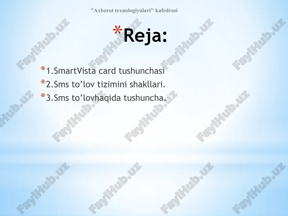 va chiqim to’lov hujjatlarini ko’rish va chop etish. * david watson, helen williams. computer science, igcse is the registered trademark of cambridge international examinations.2014 y. "axborot texnologiyalari" kafedrasi v2s-business-to–consumer; b2b-business-to-business; e-trading-birjada elektron savdo o’tkazish. internet-bankda mijozlar o’z kompyuteri orqali bank tarmog’iga ulanishi, telephone-banking telefon orqali hisob-kitob xizmatidan foydalanish va video-banking interaktiv usullari orqali bank xodimlari bilan muloqatda bo’lishi mumkin. bu birinchidan, bank xodimlari ishini engillashtirsa, ikkinchi tomondan, vaqtdan unumli foydalanishni va bank operatciyalarini sifatli o’tkazish imkonini beradi. internet –bank tarmog’i hozirgi kunda 3 ta asosiy onlinelar orqali xizmat qilmoqda: "axborot texnologiyalari" kafedrasi elektron pullar tushunchasi elektron pullar – bu pul birligiga tenglashtirilgan belgilar xamda kupyura va tanga rolini bajaruvchi katta son yoki fayllardir. bunday tizimning faoliyat ko’rsatish harajatlari boshqalaridan ancha kam. bundan tashqari, elektron pullar to’liq anonimlikni ta’minlanishi mumkin, chunki uni ishlatgan mijoz haqida hech qanday ma’lumot yubormaydi. "axborot texnologiyalari" kafedrasi elektron pullar birliklari wmy – o’zbekiston zonasida operatsiyalarni amalga …