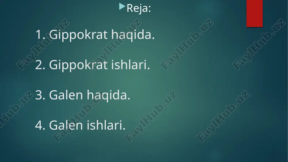 ar. u barcha xurofot, sehr va afsunlarni chetga surib qo'yib, tibbiyotga ilmiy yondashgan. gippokrat va uning shogirdlari o'zi duch kelgan holatlarni puxtalik bilan qayd etgan.ularning ba'zi kuzatuvlari bugungi kunda ham to'g'ri deb hisoblanadi: hech bir sababsiz charchash kasallikni anglatadi. alahsirayotgan bemorni uyqu yengishi yaxshi alomat. agar besabab tananing istalgan qismida ogʻriq sezilsa - ruhiy faoliyatning buzilishidan darak. gippokrat shifokor kim va u qanday boʻlishi kerakligi haqidagi o'z g'oyalariga ishonchi komil bo'lgan. bu gippokrat qasamyodida mujassam boʻlib, unda koʻp narsalar bilan bir qatorda quyidagi g'oyalar mavjud: "men o'z qobiliyatim va sogʻlom fikrlarimga tayangan holda, bemorlarga faqat foyda keltiradigan xatti-harakatlar tizimiga amal qilaman, barcha zararli va yomon narsalardan tiyilaman. men hech qachon hech kimga, hatto so'rasa ham, zaharli dori-darmonlarni bermayman, bunday maslahat ham bermayman... kasbim bilan bog'liq holda koʻrgan yoki eshitganlarimni, agar bu haqda ochiq gapirish mumkin boʻlmasa, bu inson hayotiga tegishli boʻlsa, men buni sir qolishi kerak deb hisoblayman va oshkor …
