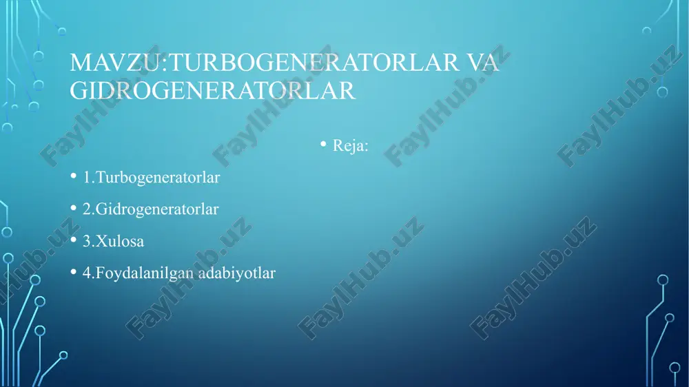 eklovlarga ega, ulardan biri kam quvvatdir. bundan tashqari, ko'zga tashlanadigan qutbli generatorning rotori katta markazdan qochma kuchlarga bardosh bera olmaydi. charlz braunning turbogeneratorni yaratishga qo'shgan asosiy hissasi rotorning ixtirosi bo'lib, unda uning o'rashi (qo'zg'atuvchi o'rash) zarbni qayta ishlash natijasida olinadigan teshiklarga mos keladi. charlz braunning turbogeneratorga qo'shgan ikkinchi hissasi 1898 yilda laminatlangan silindrsimon rotorni ishlab chiqish edi . va nihoyat, 1901 yilda u birinchi turbogeneratorni qurdi. ushbu dizayn bugungi kungacha turbogeneratorlarni ishlab chiqarishda qo'llaniladi. sovutish tizimiga ko'ra turbogeneratorlar bir necha turlarga bo'linadi: havo bilan sovutilgan, moy bilan sovutilgan, vodorod bilan sovutilgan va suv bilan sovutilgan. bundan tashqari, vodorod-suv bilan sovutilgan generatorlar kabi birlashtirilgan turlar mavjud. shuningdek, maxsus turbogeneratorlar mavjud, masalan, lokomotivlar, ular parovozning yorug'lik davrlarini va radiostantsiyasini quvvatlantirish uchun xizmat qiladi . aviatsiyada turbogeneratorlar elektr energiyasining qo'shimcha bort manbalari bo'lib xizmat qiladi. misol uchun, tg-60 turbogeneratori samolyot dvigatelining kompressoridan olingan siqilgan havoda ishlaydi, 208 voltsli, 400 gertsli, nominal quvvati 60 …