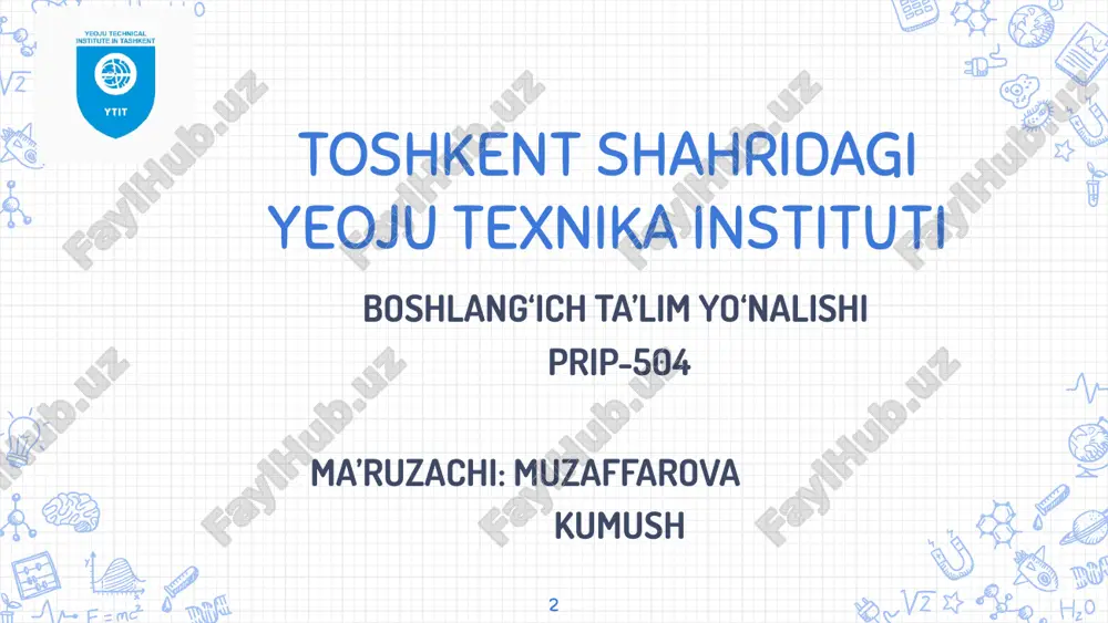 ijodkorlikka asoslangan ta`limni joriy qilish ehtiyojini keltirib chiqarmoqda. 8 a picture is worth a thousand words a complex idea can be conveyed with just a single still image, namely making it possible to absorb large amounts of data quickly. 9 bunday holda bilim olish konsepsiyasi to’rt bosqichda amalga oshiriladi: 10 bilim bilan tanishish, ma`lum axborotni tushunib olish, voqealarni bir-biridan ajrata olish; bilim-transformatsiya, olgan bilimlarini, keyingi yangi bilimlarni, yangi vazifalarni bajarishda ko’llash (ya`ni ijodiy foydalana olish darajasi)dir. bilimdan nusxa olish, olgan bilimlarini takrorlash; bilim – malaka, olgan bilimlarini amaliy faoliyatda qo’llay olish; 1 w 2 3 shuni yodda saqlash kerakki, ijodkor yaratuvchi shaxsni tarbiyalash -fanga ma`lum bo’lgan bilimlarning o’zinigina o’zlashtirish bilan kifoyalanmay, olingan bilimlar zamirida yangi bilimlarni kashf etishlari bilan muhimdir. bunga yorqin misol, ulug’ allomalarimiz muso al-xorazmiy matematika fanining asoschisi, al-farg’oniyning turli fanlarga tegishli buyuk kashfiyotlari, al-farobiyning (70 dan ortiq tillarda erkin so’zlashgan), tovush tezligi, chastotasi, moddiyat, issiqlik, harakat, optikaga …