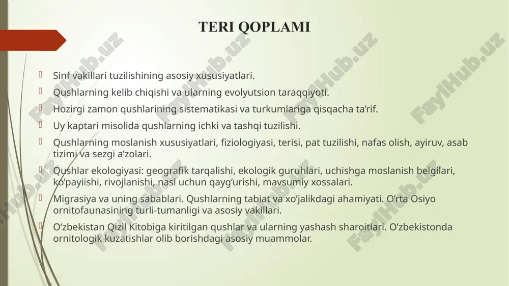 rigi ensa suyagi; 6-qulog‘i; 7-asosiy ponasimon suyagi; 8-oldingi ponasimon suyagi; 9 -qanot ponasimon suyagi; 10-ko‘z ponasimon suyagi, 11-ko’zlararo teshik; 12-o'rta hidlov suyagi; 13-bosh tepa suyagi. 14-manglay suyagi; 15-burun suyagi; 16-yosh suyagi; 17-jag’lararo suyak, 18-yuqorigi jag" suyagi; 19-yonoq suyagi; 20-kvadrat yonoq suyak, 21-tangacha suyak; 22-kvadrat suyak; 23-dimog‘ suyak; 24-qanotsimon suyak; 25-birikuvchi suyak; 26-tish suyagi; 27-burchak suyagi. 9 bo’yin umurtqasi-11-25 ta ko’krak umurtqasi 3-10- ta murakkab dumg’aza umurtqasi 10-22 ta dum umurtqasi 6-9 ta pigostil-dum suyagi 4- ta umumiy umurtqalar qushlarning qo’l kamar suyaklari 1-yelka suyagi; 2 - bilak suyagi; 3 - tirsak suyagi; 4 - bilaguzuk bo'limining mustaqil suyagi; 5 — to'qa (kaft va bilaguzuk suyaklarining qo’shilishidan hosil bo'lgan teshikli suyak); 6 - ikkinchi barmoq falangasi; 7 — birinchi barmoqning birdan-bir falangasi; 8 - uchinchi barmoqning birdan-bir falangasi orqa oyoqlar skeleti baquvvat naysimon suyaklardan iborat. son suyagining proksimal uchida chanoq kamariga birikadigan dumaloq boshi bo'ladi. distal uchida esa boldir suyaklari birikishi …