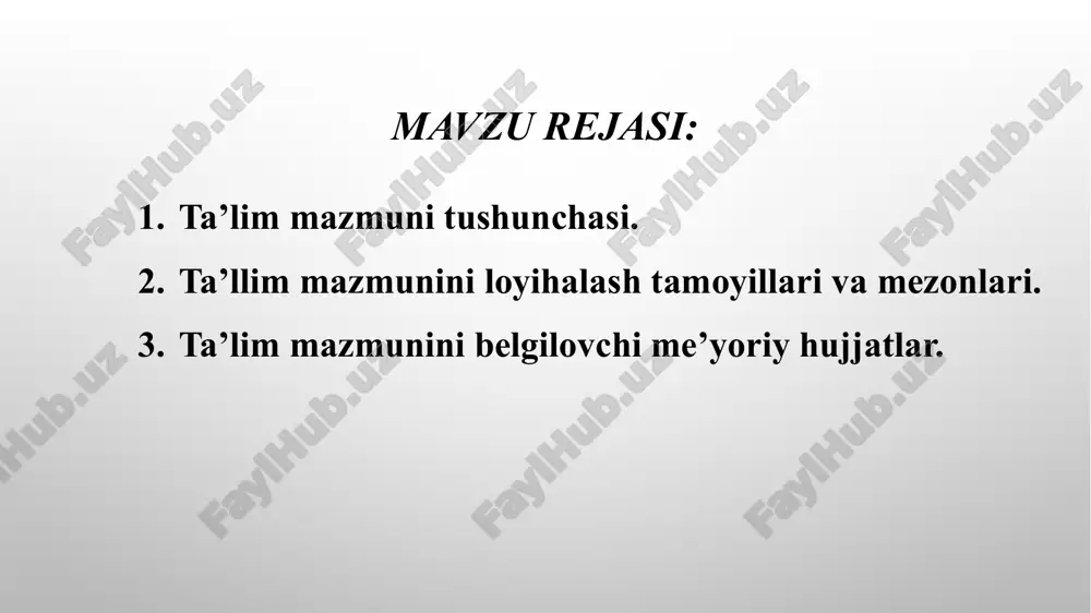 gliz tilidan tarjima qilinganda «me’yor», «namuna», «andoza», «model» ma’nolarini anglatadi. standart yordamida, respublika miqyosidagi turli ta’lim muassasalarida ta’limning barqarorlik darajasini ta’minlashga erishiladi, o‘quv ishlari normativlari moslashtiriladi, o'quvchilaming bilimlarini baholash mezonlari ishlab chiqiladi. davlat ta’lim standartinmg maqsadi - umumiy o‘rta ta’lim tizimini mamlakatda amalga oshirilayotgan ijtimoiy-iqtisodiy islohotlar, rivojlangan xorijiy mamlakatlaming ilg‘or tajribalari hamda ilm-fan va zamonaviy axborot-kommunikatsiya texnologiyalariga asoslangan holda tashkil etish, ma’naviy barkamol va intellektual rivojlangan shaxsni tarbiyalashdan iborat. davlat ta’lim standartinmg vazifalari quyidagilardan iborat: umumiy o‘rta ta’lim mazmuni va sifatiga qo‘yiladigan talablami belgilash; milliy, umuminsoniy va ma’naviy qadriyatlar asosida o'quvchilami tarbiyalashning samarali shakllari va metodlarini joriy etish; o'quv-tarbiya jarayoniga pedagogik va zamonaviy axborot kommunikatsiya texnologiyalarini joriy etish, umumiy o‘rta ta’lim muassasalarining o'quvchilari va bitiruvchilarining malakasiga qo'yiladigan talablami belgilash; kadrlami maqsadli va sifatli tayyorlash uchun ta’lim, fan va ishlab chiqarishning samarali integratsiyasini ta’minlash; ta’lim va uning pirovard natijalari, o'quvchilaming malaka talablarini egallaganlik darajasini tizimli baholash tartibini, shuningdek ta’lim-tarbiya faoliyati sifatini …