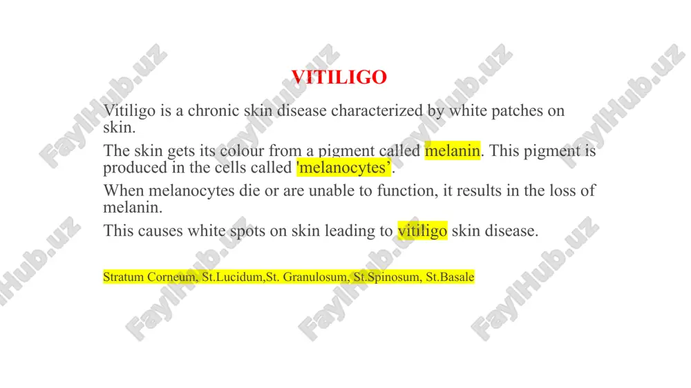 can develop in areas where the skin has been damaged, such as a cut or burn. what makes a person more likely to get vitiligo? vitiligo may run in families. you're more likely to get it when someone else in your family has it, too, or when people in your family get gray hair prematurely. autoimmune diseases, such as autoimmune thyroid disease (hashimoto's thyroiditis) or type 1 diabetes, can also raise your odds. sometimes related to hepato-biliary disorders or gi tract diseases what happens to your body when you have vitiligo? they feel completely healthy. a few people say that the skin affected by vitiligo itches or feels painful. living with vitiligo can cause other symptoms, such as low self-esteem and depression that is hard to beat. this can happen regardless of the amount of color loss or type of vitiligo. what to do if you think you have vitiligo? …